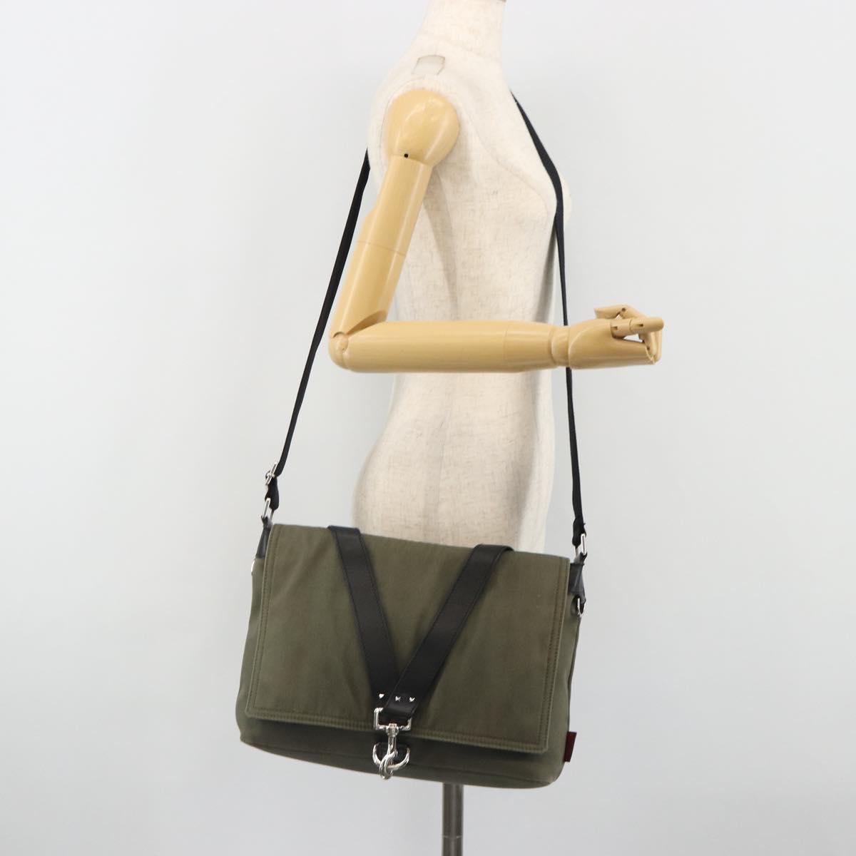 VALENTINO Shoulder Bag Canvas Khaki Silver Auth bs35528