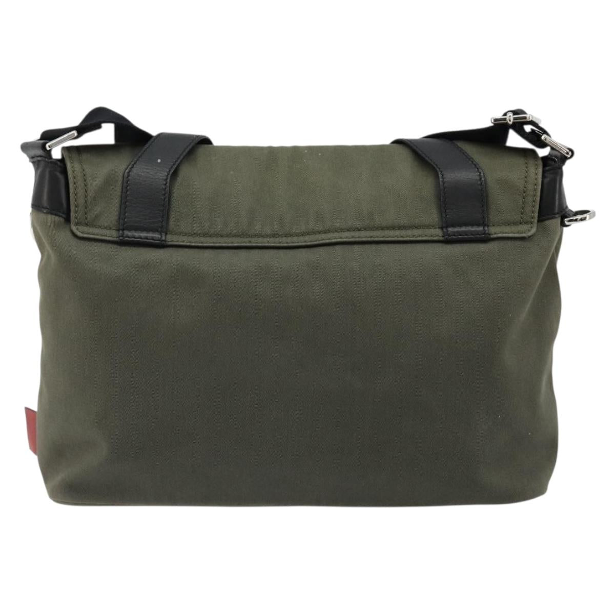 VALENTINO Shoulder Bag Canvas Khaki Silver Auth bs35528