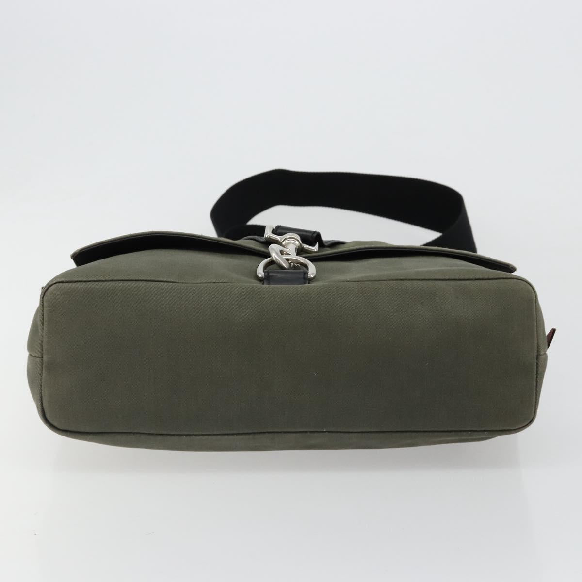 VALENTINO Shoulder Bag Canvas Khaki Silver Auth bs35528