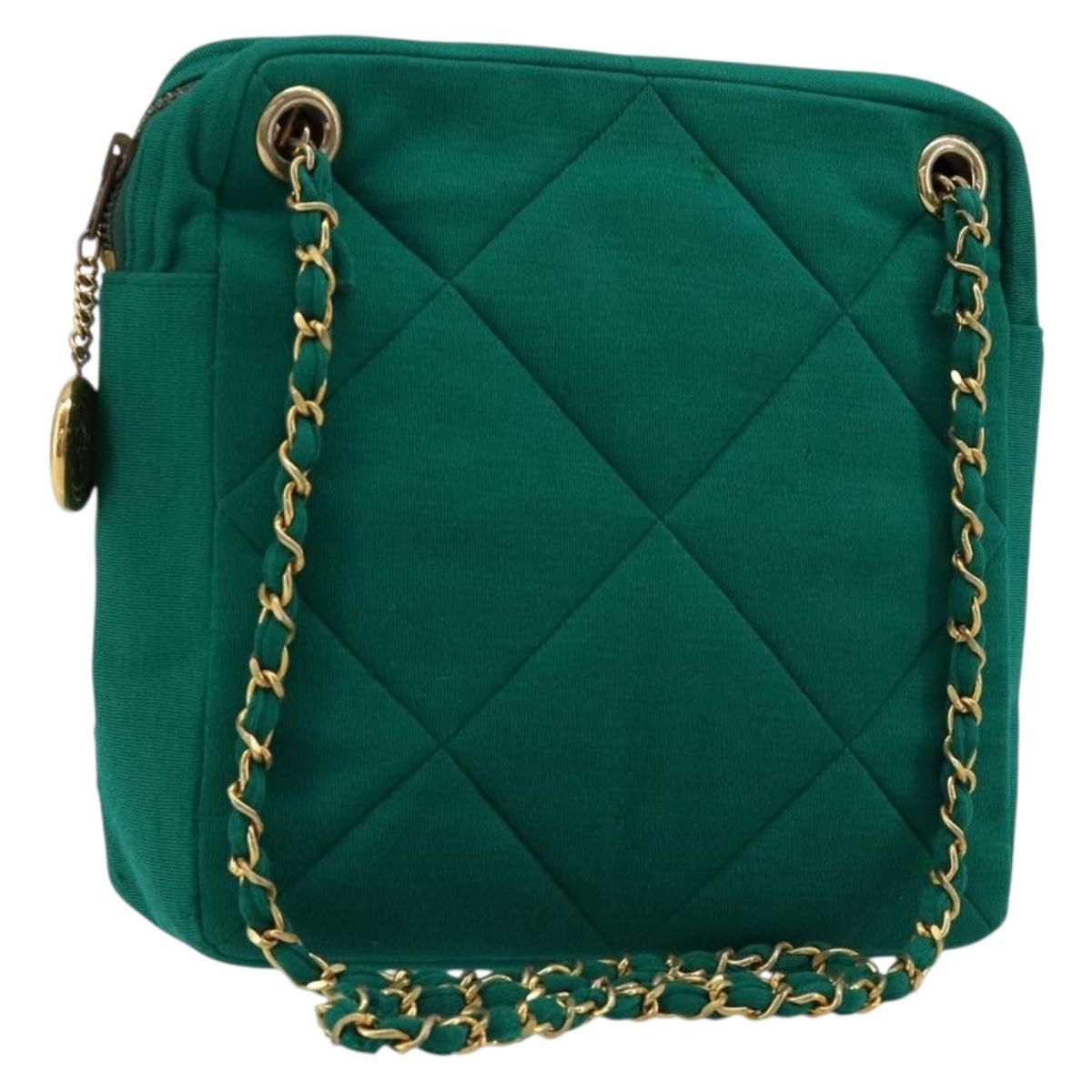 CHANEL Matelasse Chain Shoulder Bag Cotton Green Gold CC Auth bs35532
