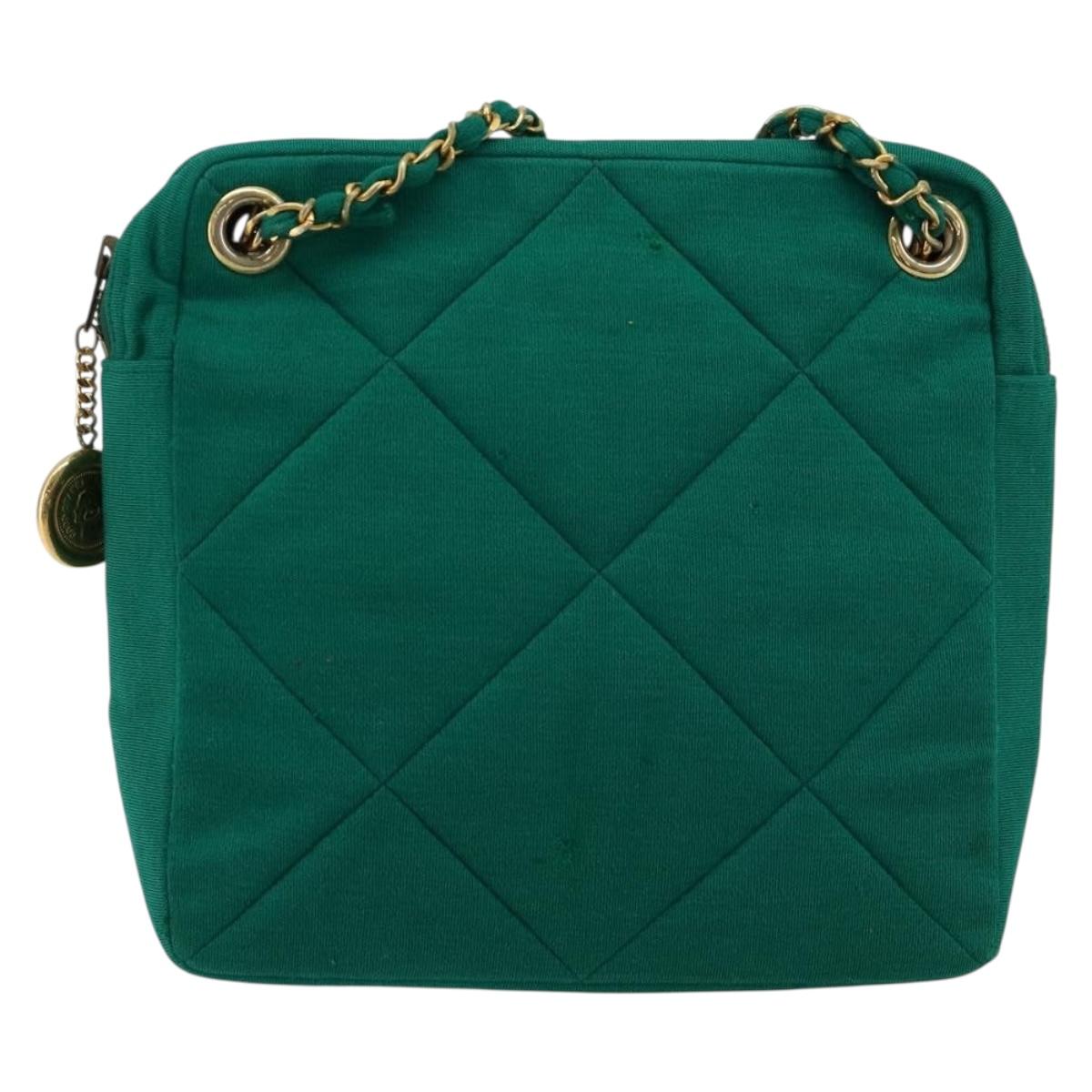 CHANEL Matelasse Chain Shoulder Bag Cotton Green Gold CC Auth bs35532
