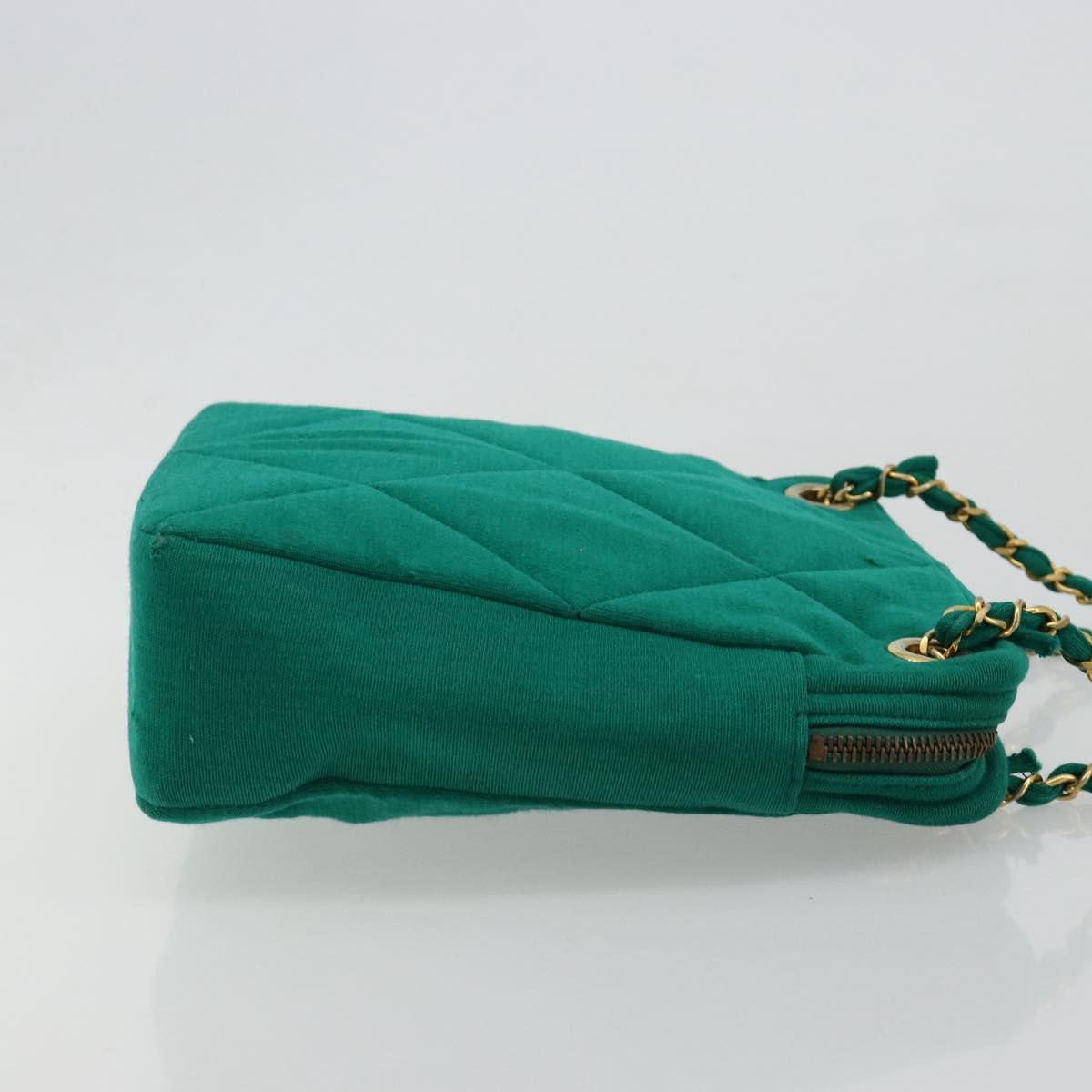 CHANEL Matelasse Chain Shoulder Bag Cotton Green Gold CC Auth bs35532