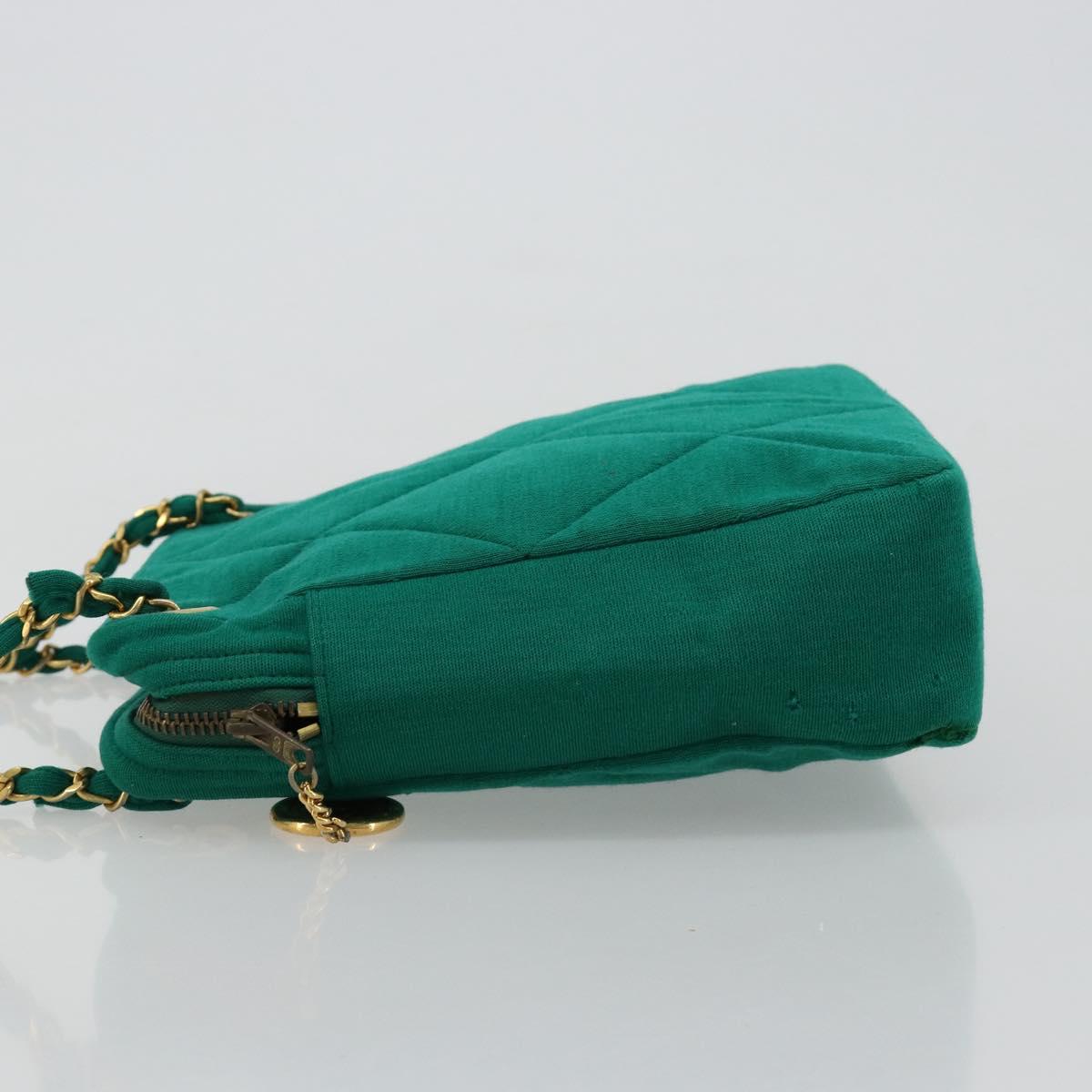CHANEL Matelasse Chain Shoulder Bag Cotton Green Gold CC Auth bs35532