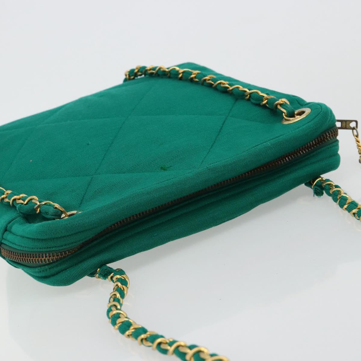 CHANEL Matelasse Chain Shoulder Bag Cotton Green Gold CC Auth bs35532
