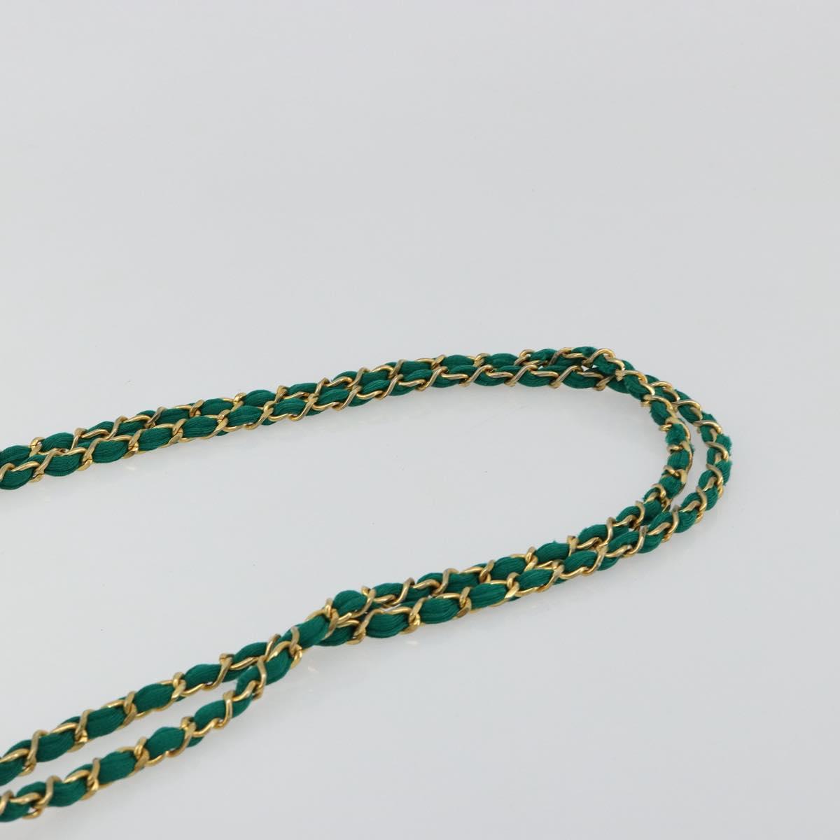 CHANEL Matelasse Chain Shoulder Bag Cotton Green Gold CC Auth bs35532
