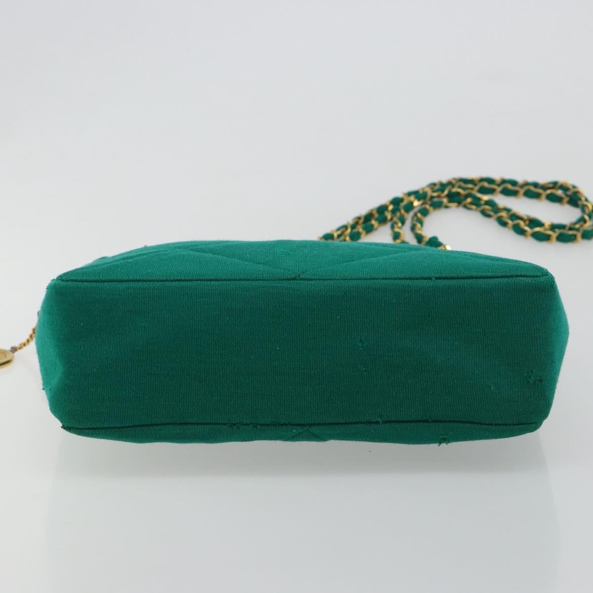CHANEL Matelasse Chain Shoulder Bag Cotton Green Gold CC Auth bs35532