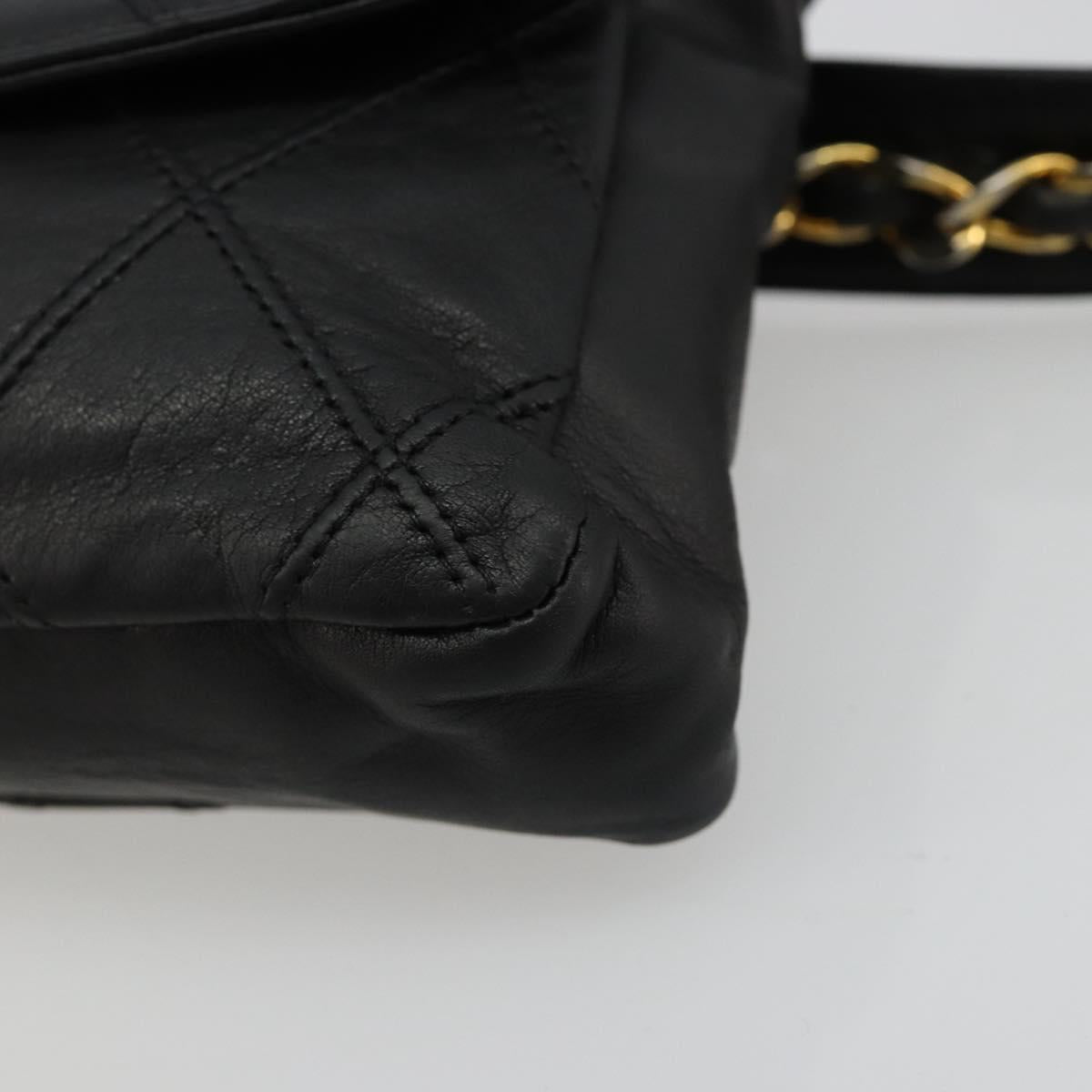 CHANEL Bicolore Waist Bag Lamb Skin Black Gold CC Auth bs35541