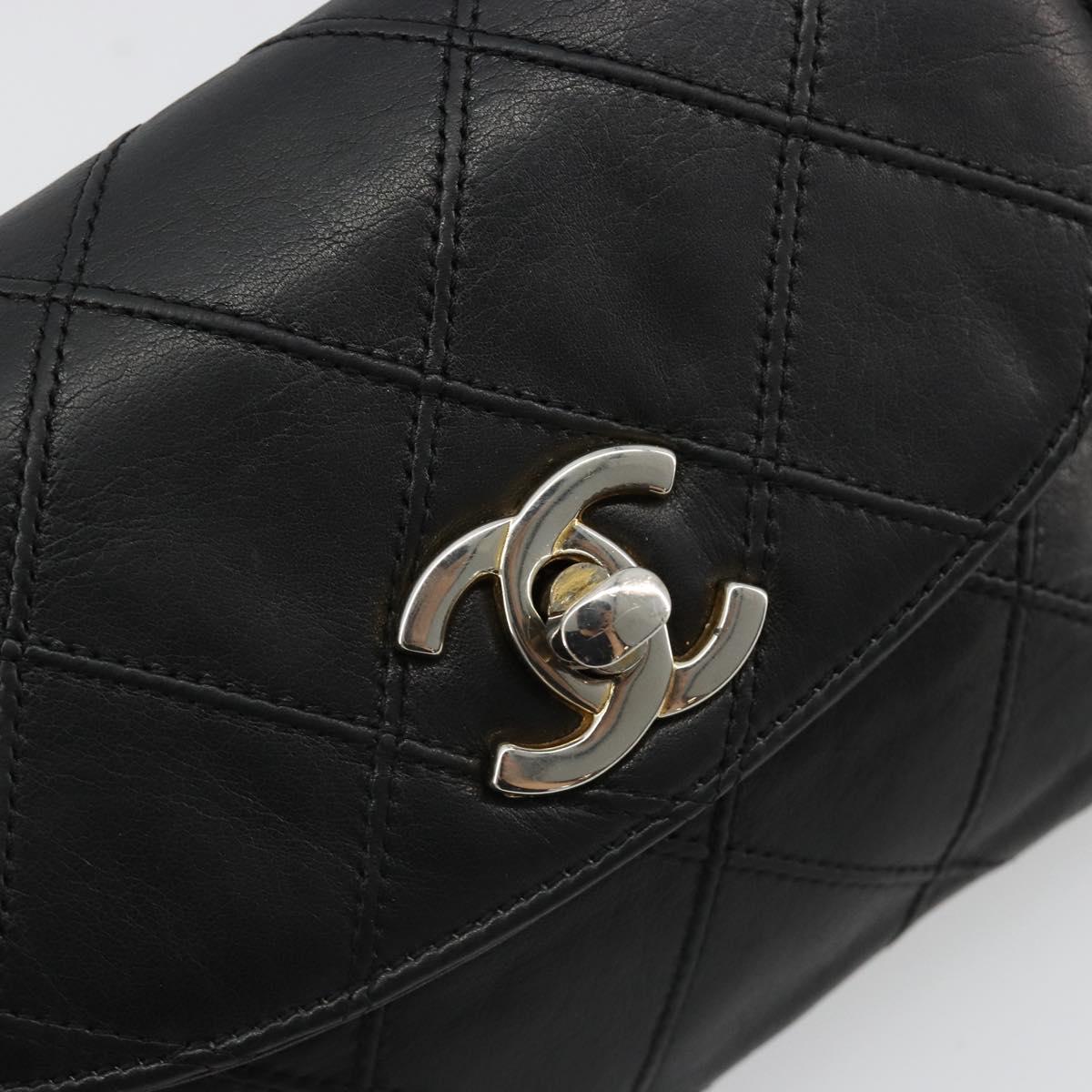 CHANEL Bicolore Waist Bag Lamb Skin Black Gold CC Auth bs35541