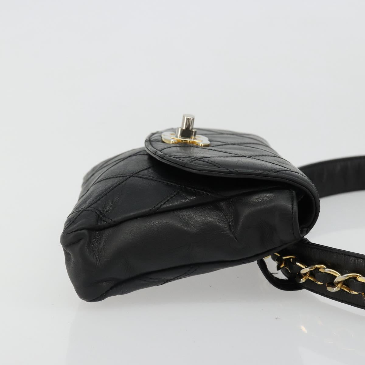 CHANEL Bicolore Waist Bag Lamb Skin Black Gold CC Auth bs35541
