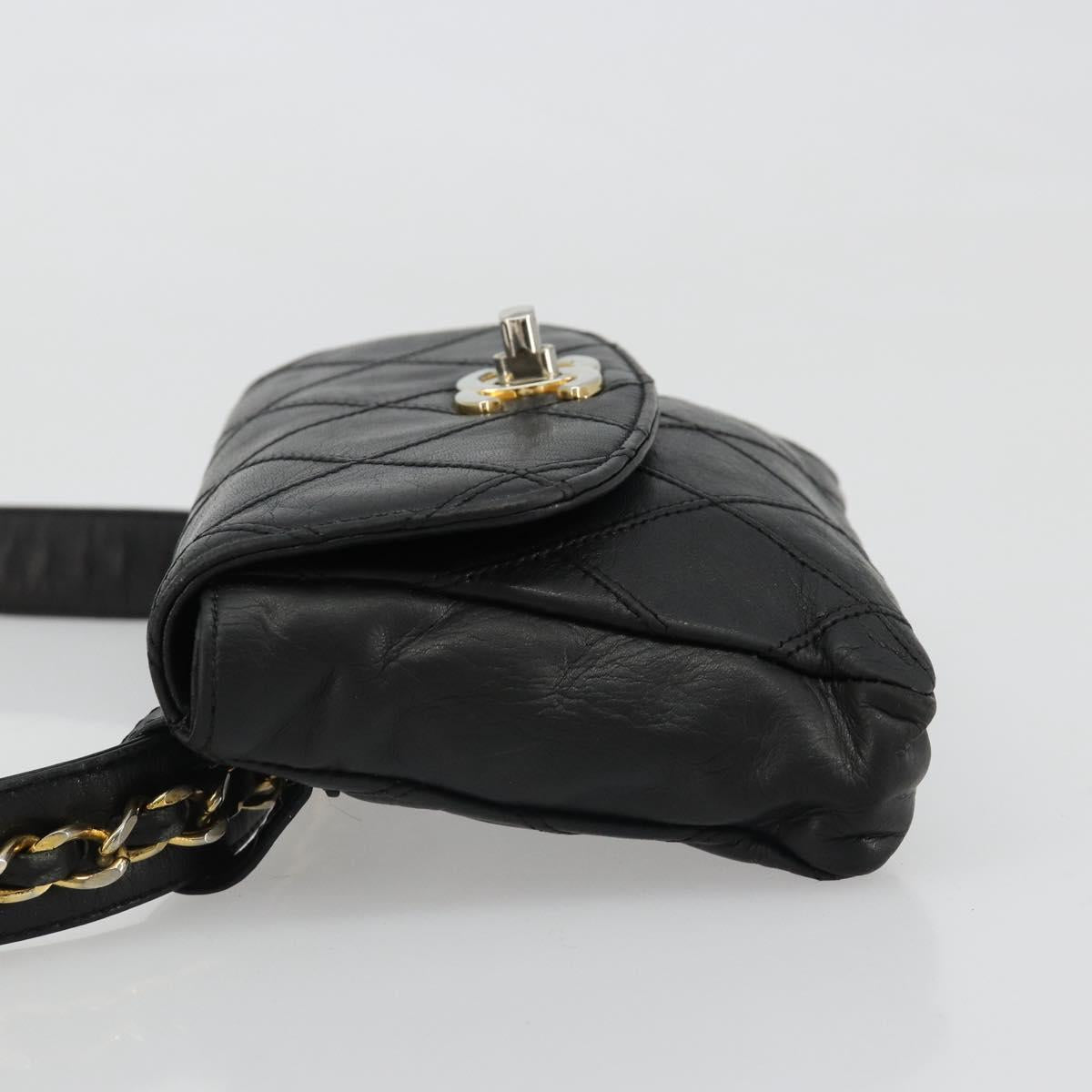 CHANEL Bicolore Waist Bag Lamb Skin Black Gold CC Auth bs35541