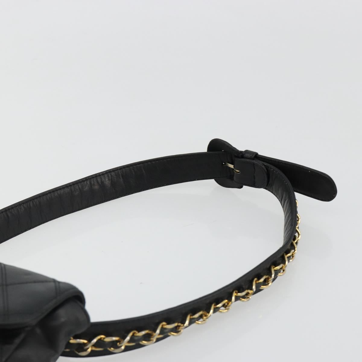 CHANEL Bicolore Waist Bag Lamb Skin Black Gold CC Auth bs35541