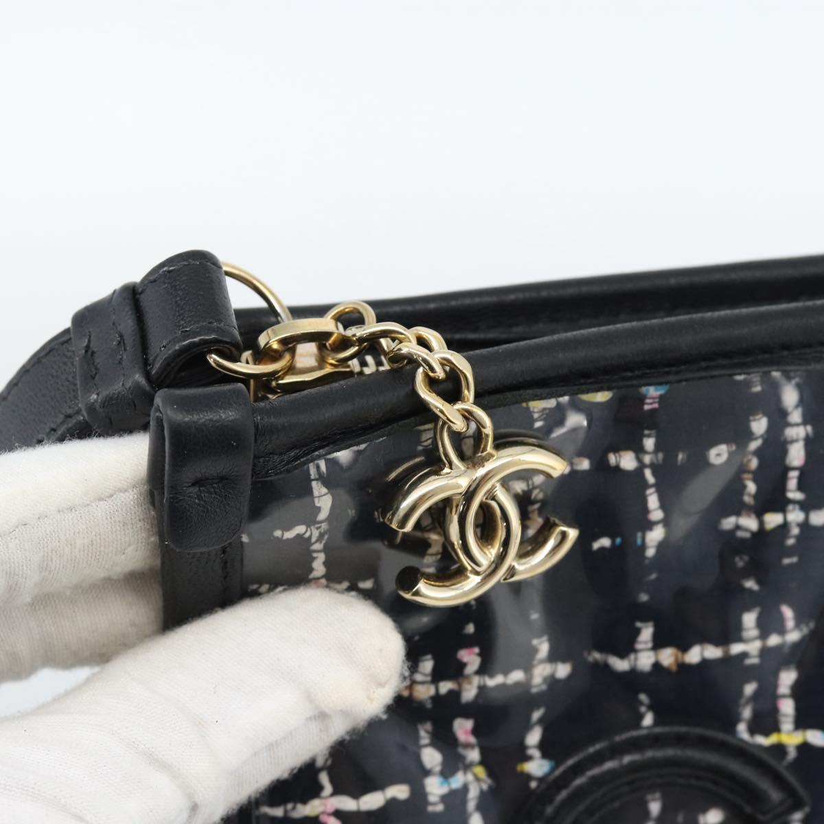 CHANEL Clutch Bag Vinyl Black Gold CC Auth bs35542V