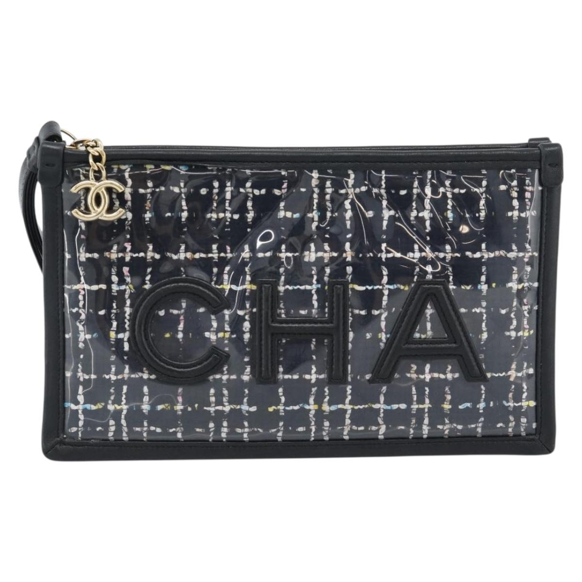 CHANEL Clutch Bag Vinyl Black Gold CC Auth bs35542V