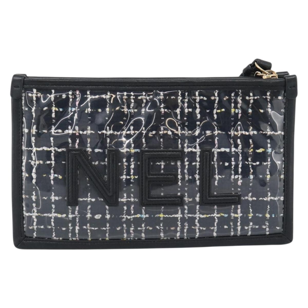 CHANEL Clutch Bag Vinyl Black Gold CC Auth bs35542V