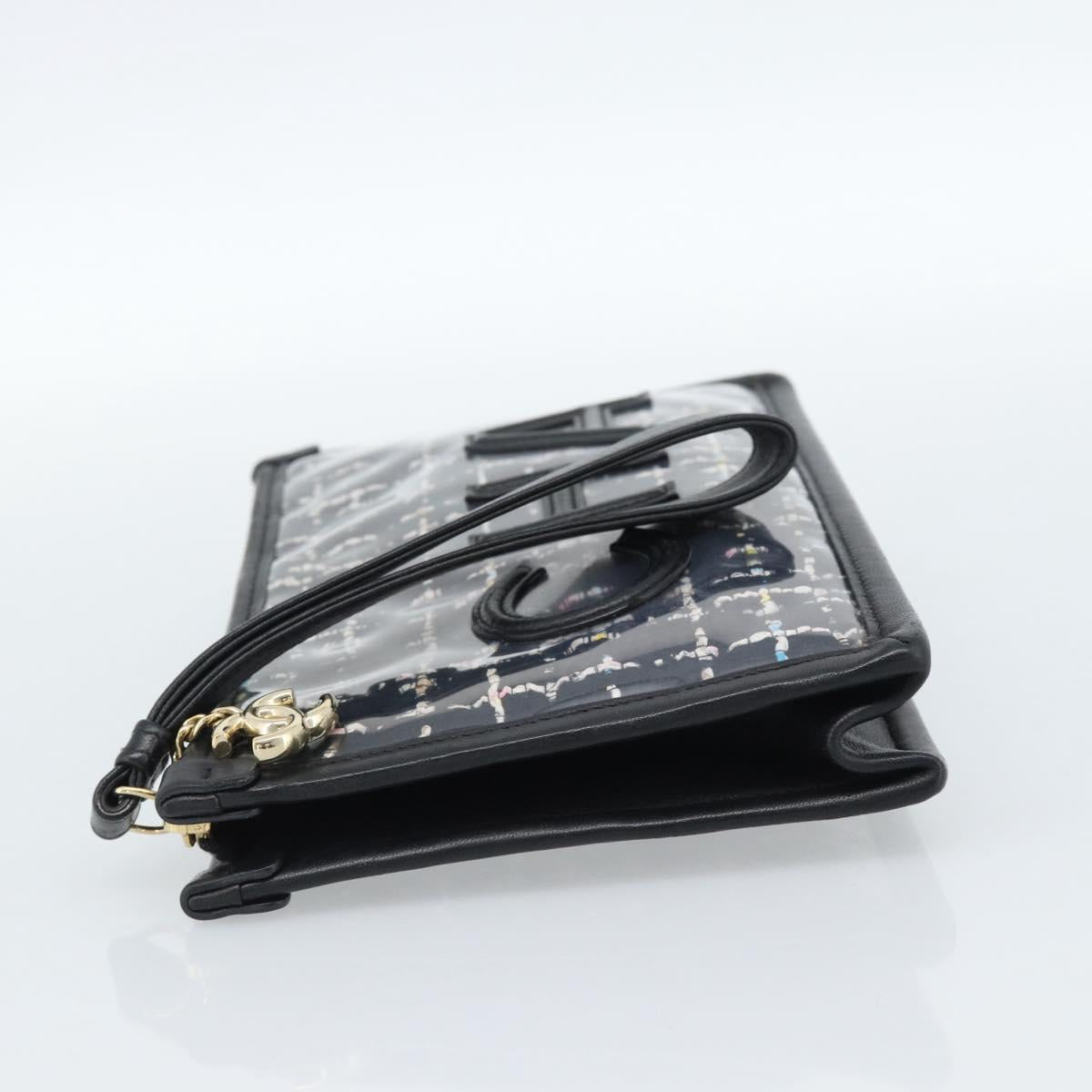 CHANEL Clutch Bag Vinyl Black Gold CC Auth bs35542V