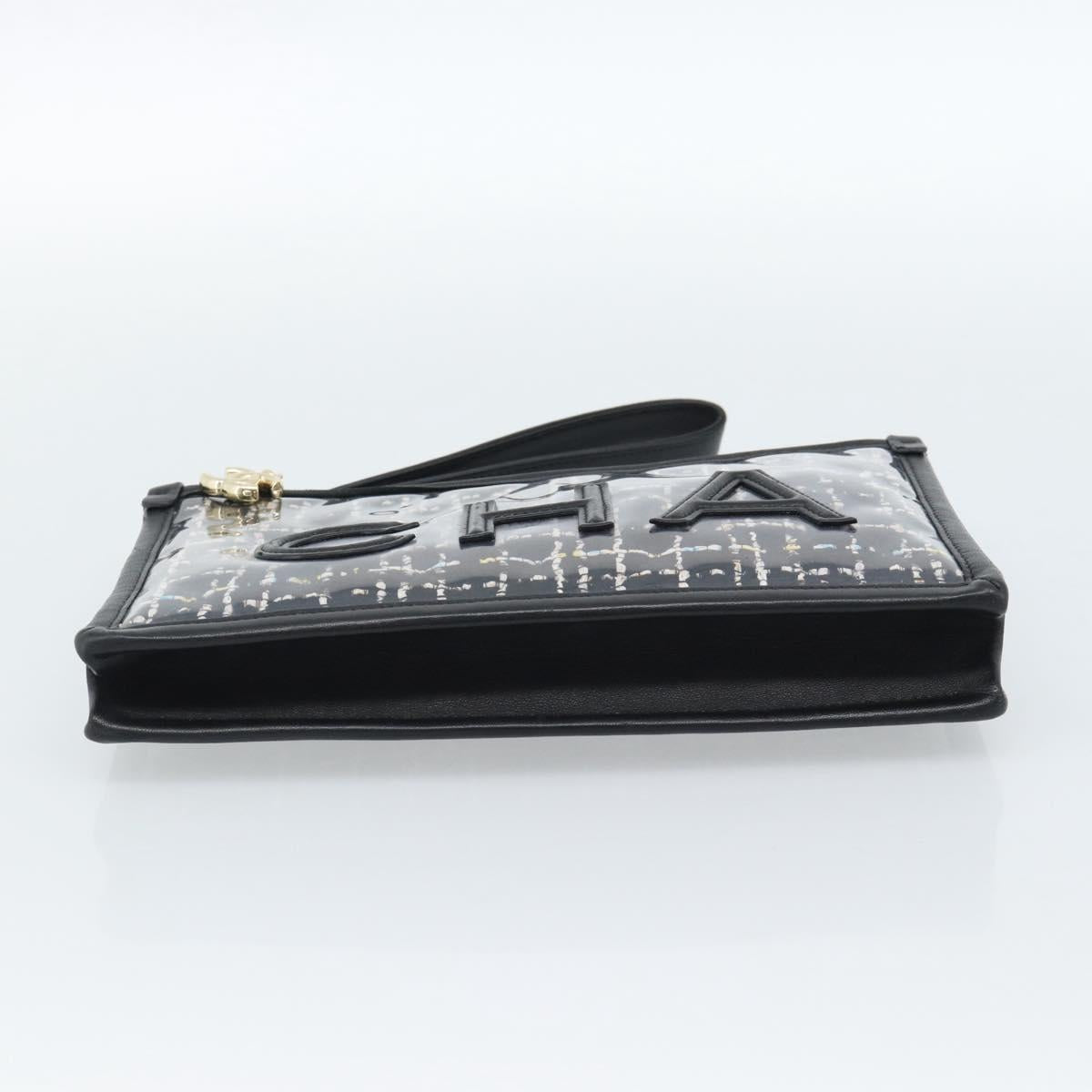 CHANEL Clutch Bag Vinyl Black Gold CC Auth bs35542V