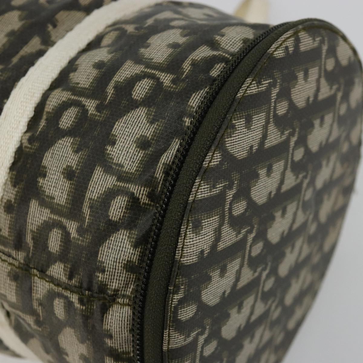 Christian Dior Trotter Canvas Hand Bag Nylon Khaki Silver Auth bs35543
