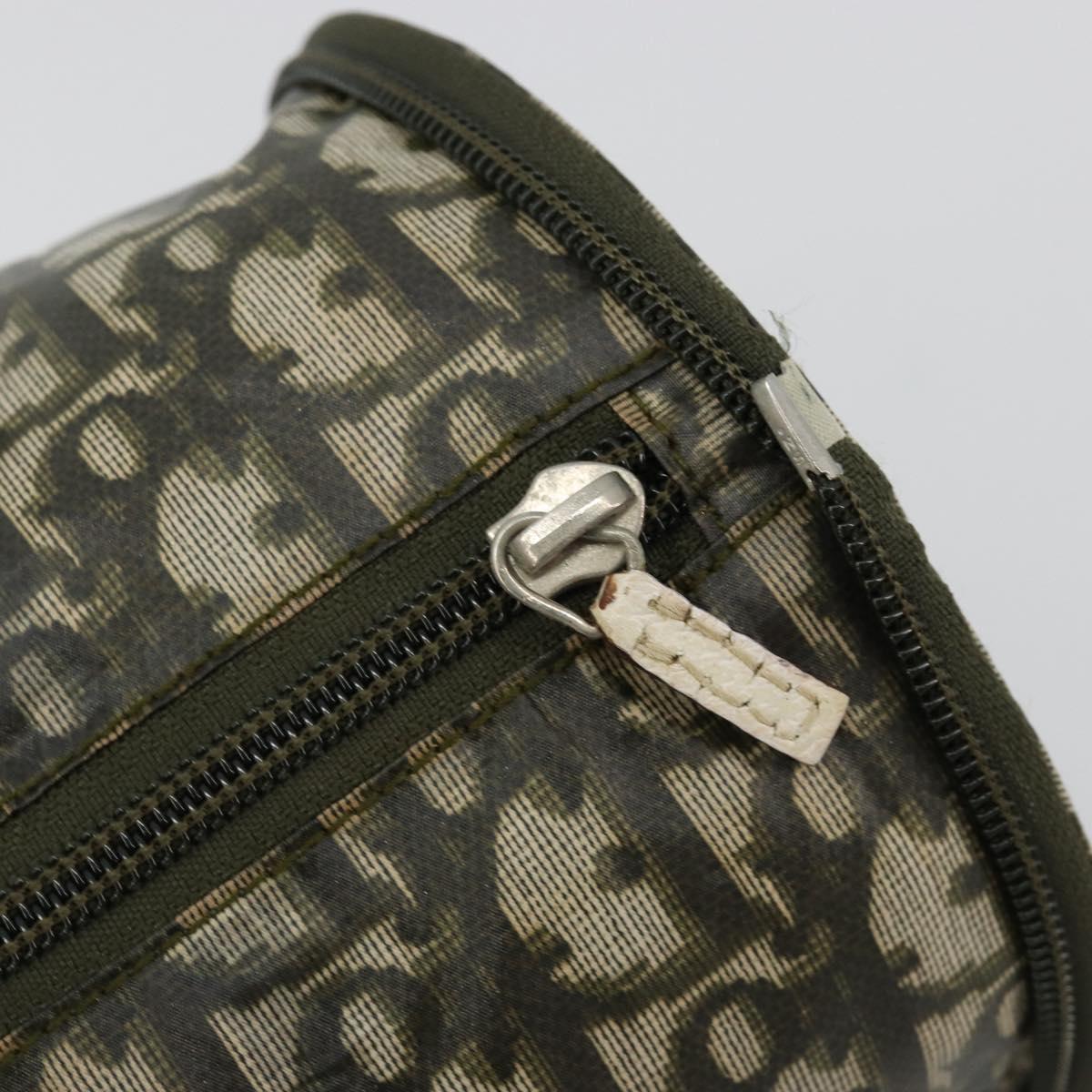 Christian Dior Trotter Canvas Hand Bag Nylon Khaki Silver Auth bs35543