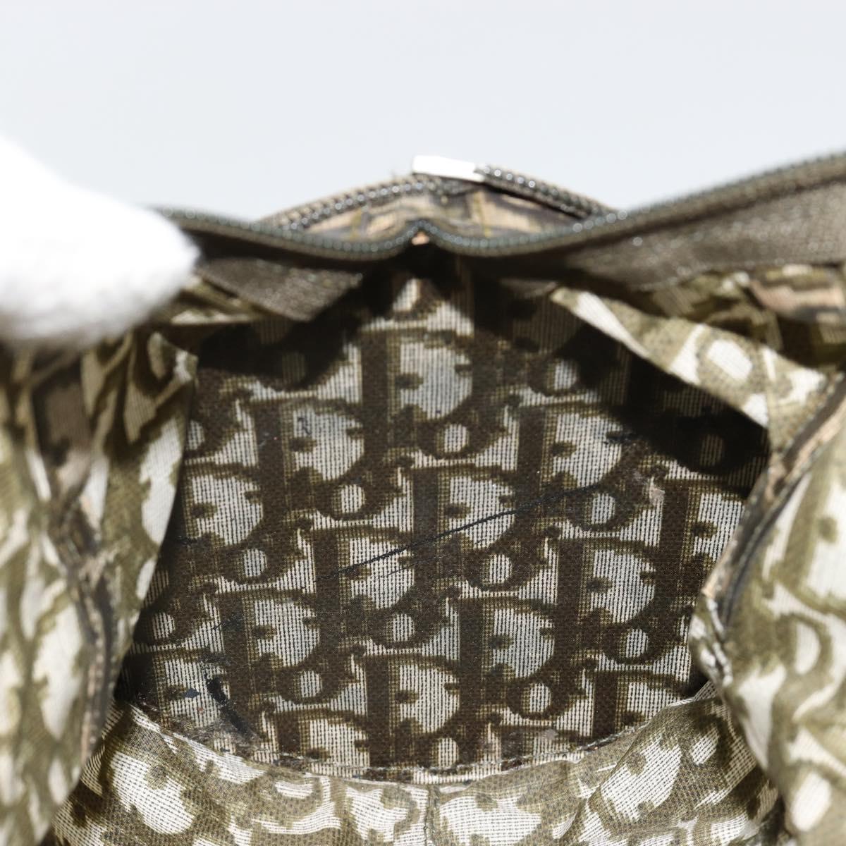 Christian Dior Trotter Canvas Hand Bag Nylon Khaki Silver Auth bs35543