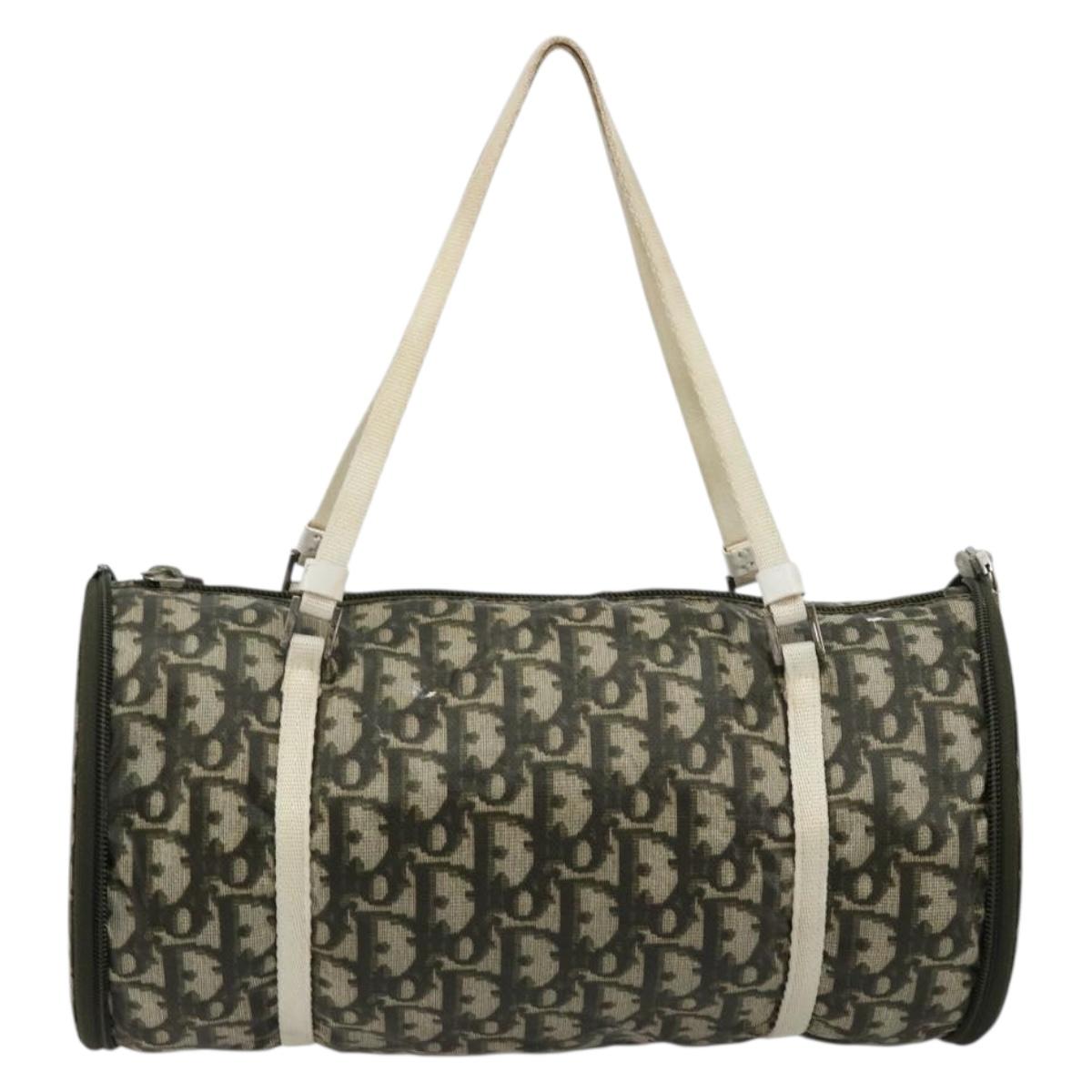 Christian Dior Trotter Canvas Hand Bag Nylon Khaki Silver Auth bs35543