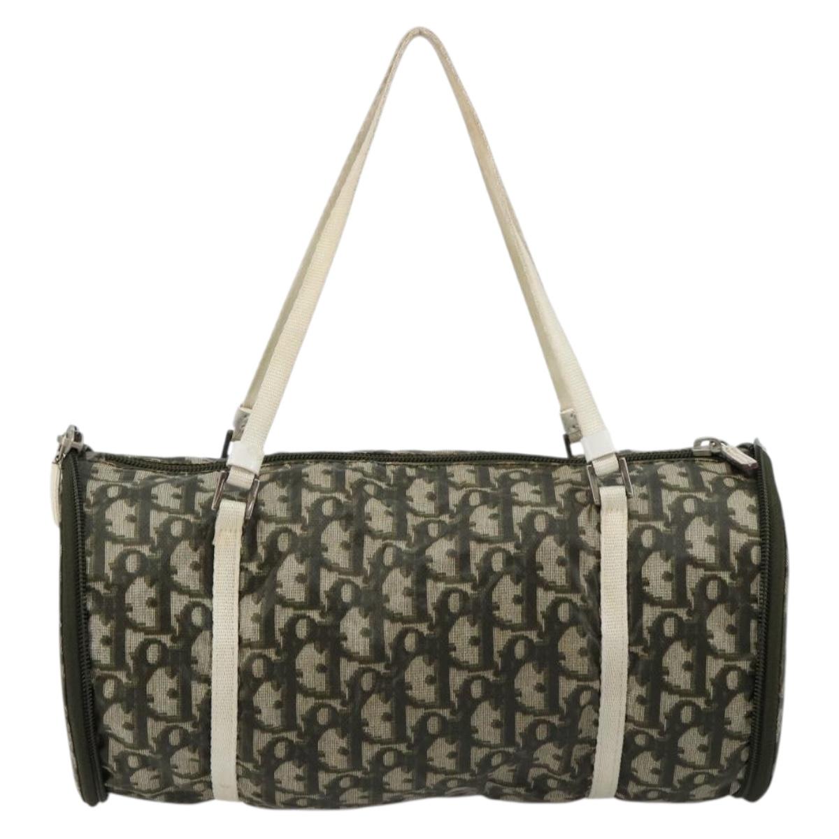 Christian Dior Trotter Canvas Hand Bag Nylon Khaki Silver Auth bs35543