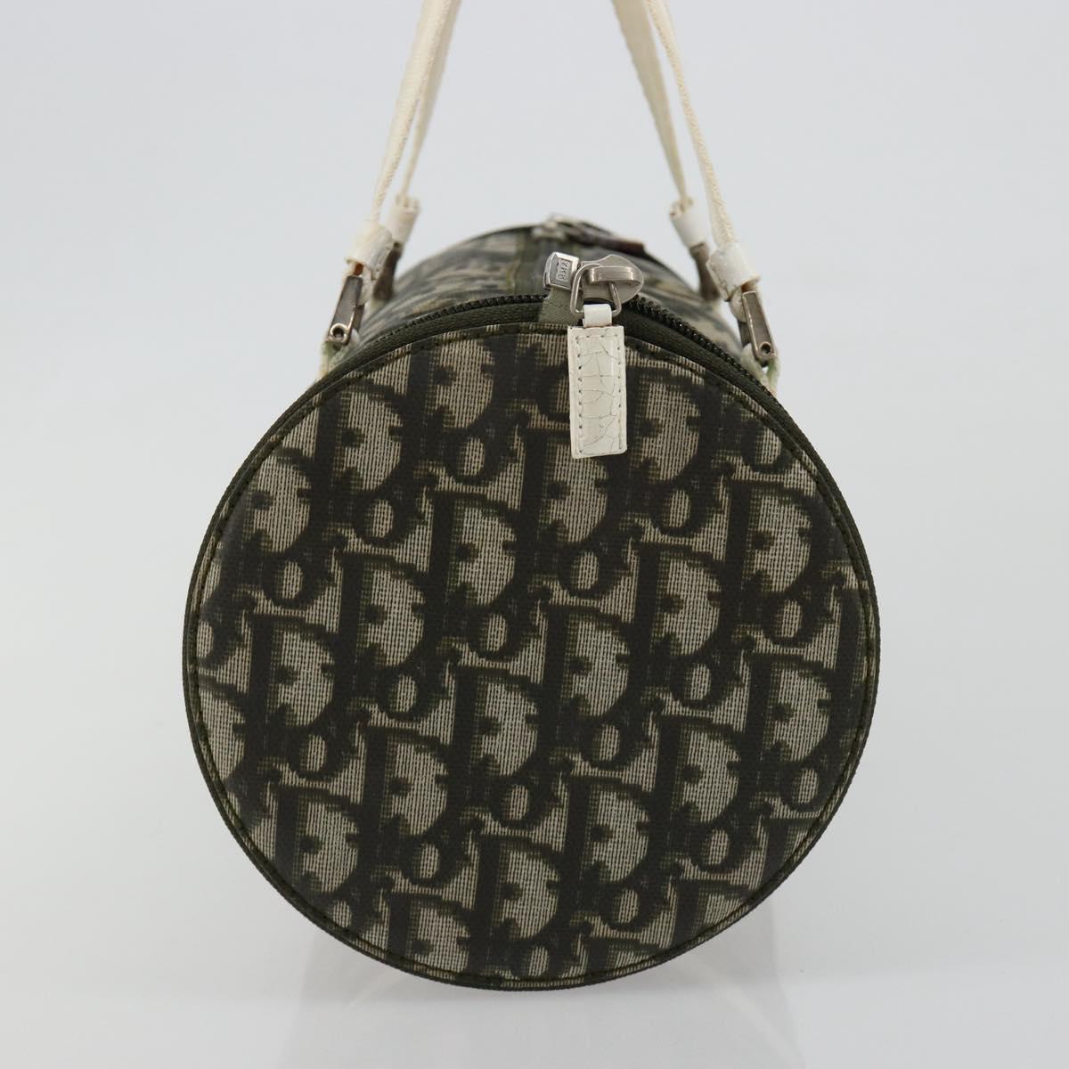 Christian Dior Trotter Canvas Hand Bag Nylon Khaki Silver Auth bs35543