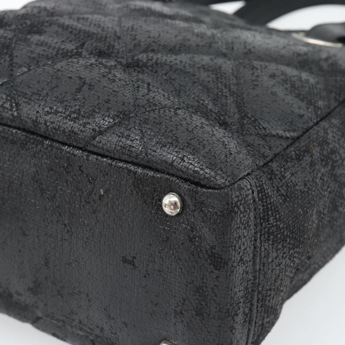 CHANEL Matelasse Tote Bag Coated Canvas Black Gold CC Auth bs35544