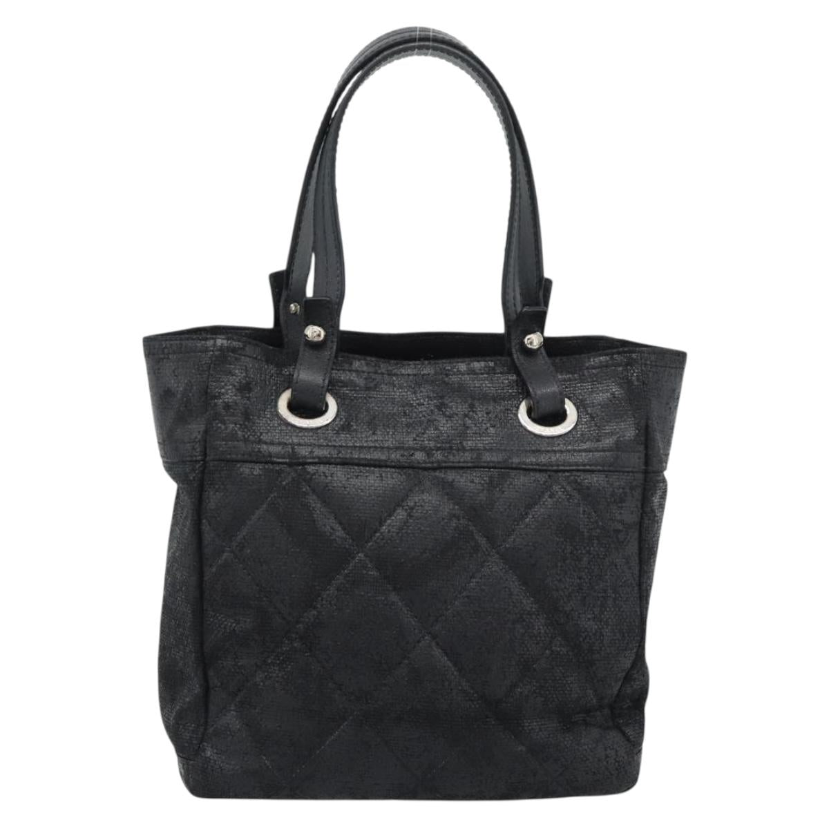 CHANEL Matelasse Tote Bag Coated Canvas Black Gold CC Auth bs35544
