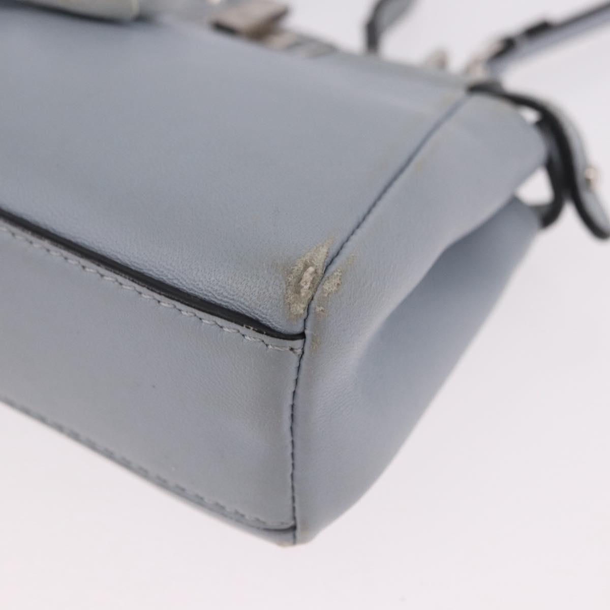 FENDI Shoulder Bag Leather 2way Light Blue Silver Auth bs35546