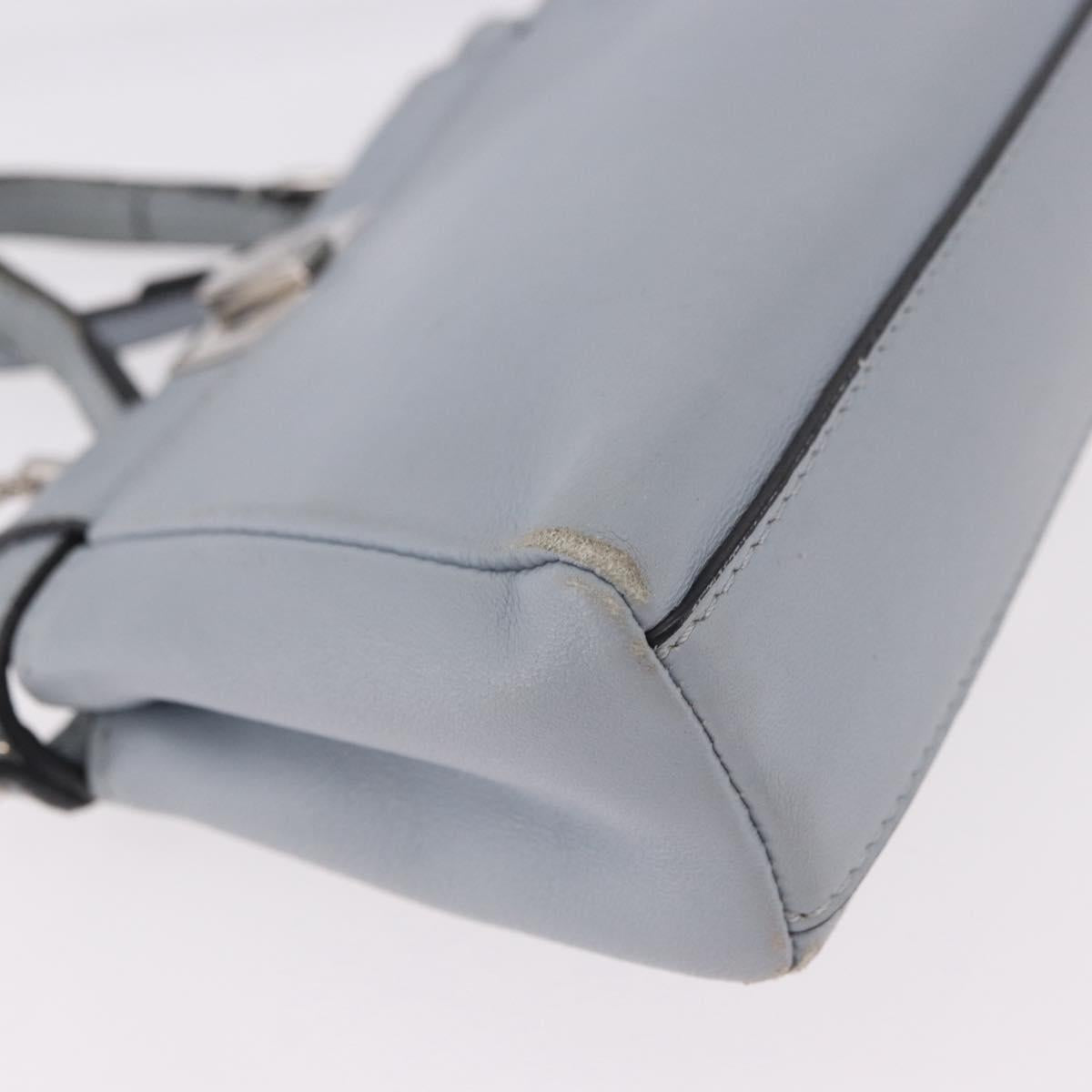 FENDI Shoulder Bag Leather 2way Light Blue Silver Auth bs35546