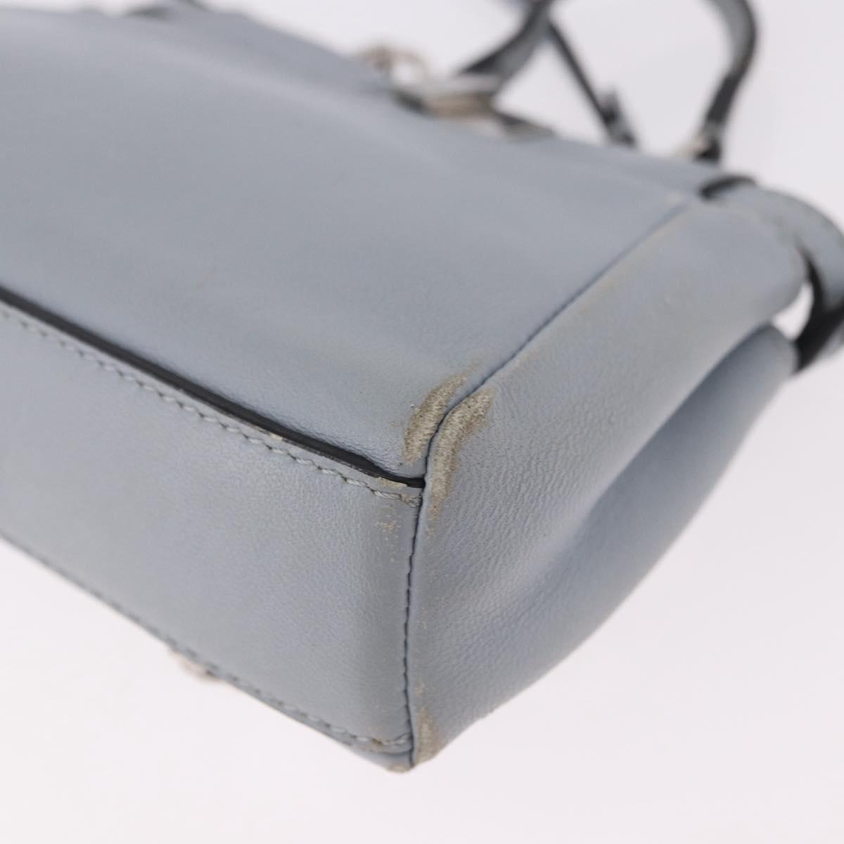 FENDI Shoulder Bag Leather 2way Light Blue Silver Auth bs35546