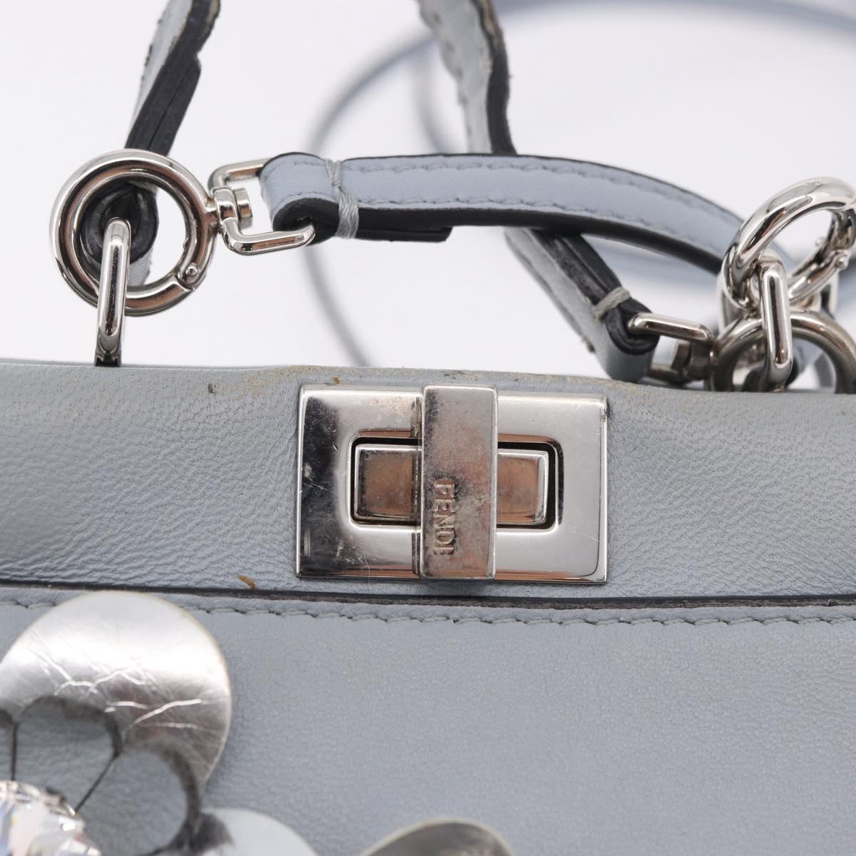 FENDI Shoulder Bag Leather 2way Light Blue Silver Auth bs35546