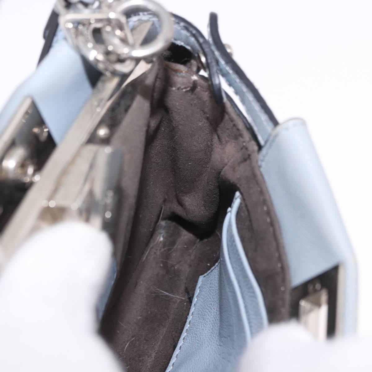 FENDI Shoulder Bag Leather 2way Light Blue Silver Auth bs35546
