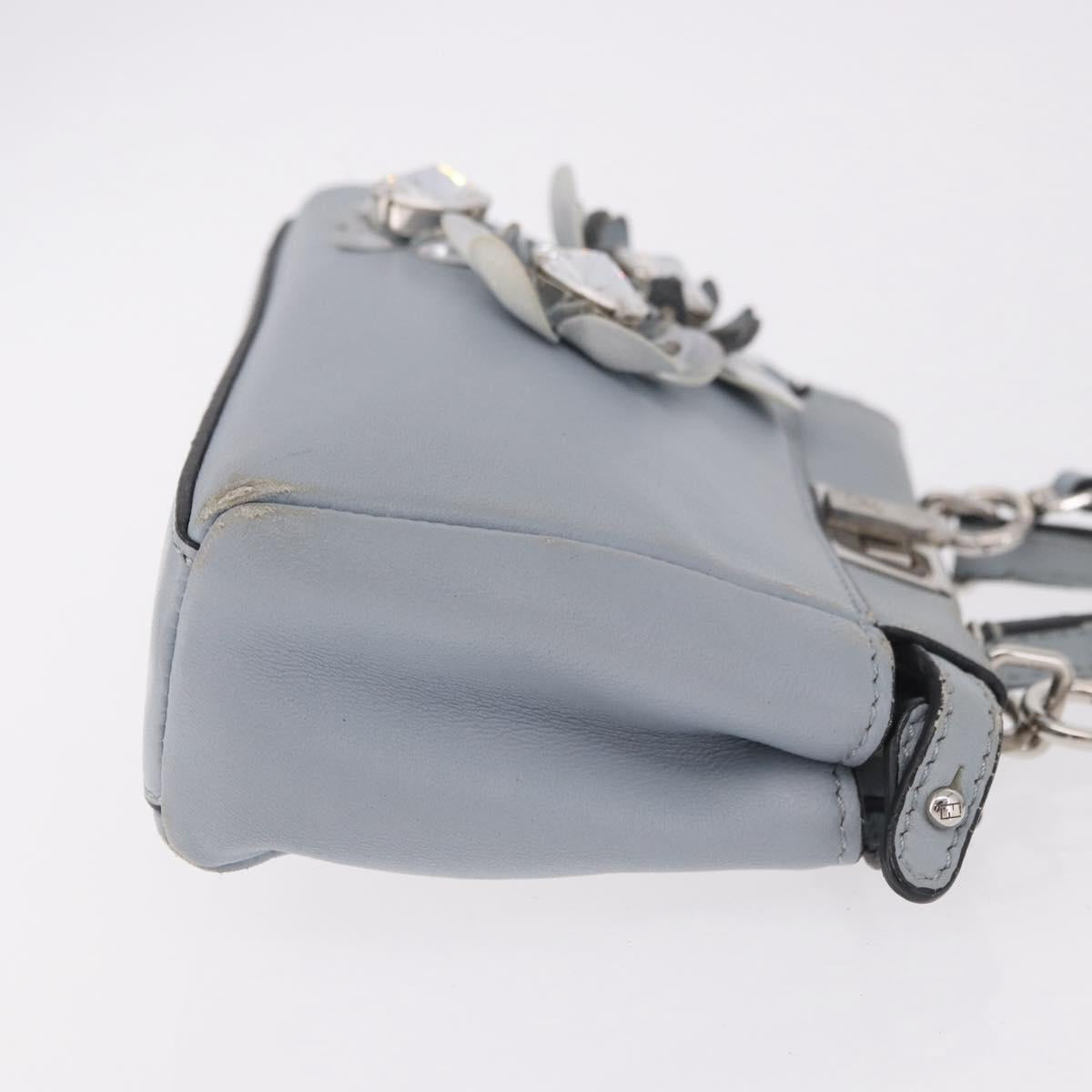 FENDI Shoulder Bag Leather 2way Light Blue Silver Auth bs35546