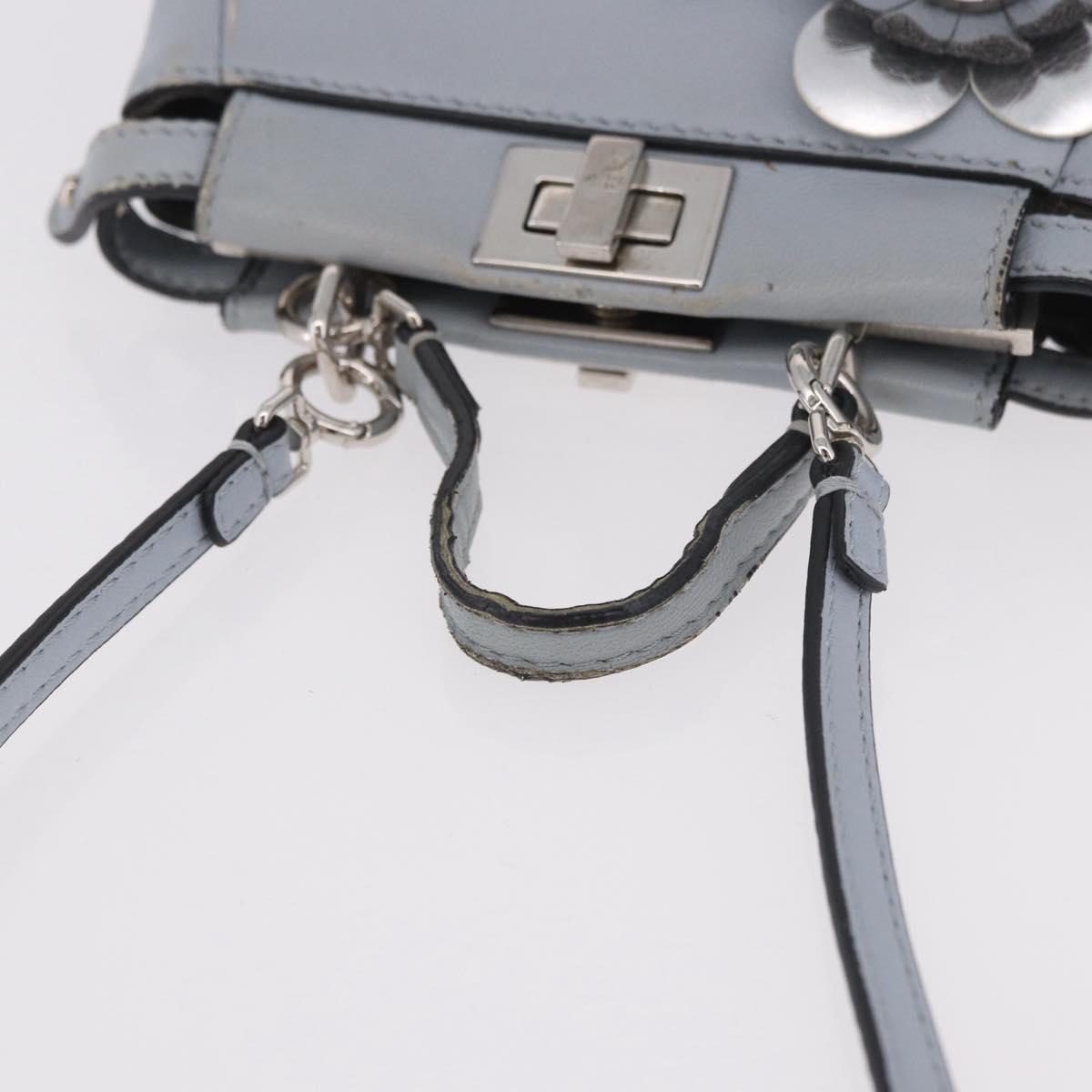 FENDI Shoulder Bag Leather 2way Light Blue Silver Auth bs35546