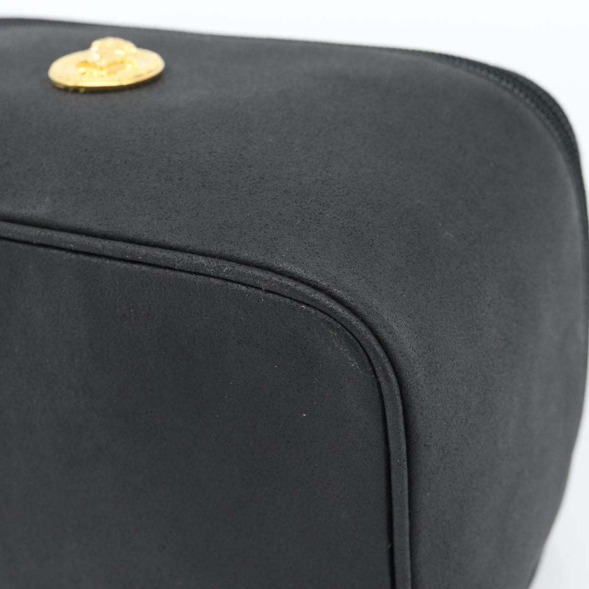 Gianni Versace Vanity Hand Bag Leather Black Gold Auth bs35548