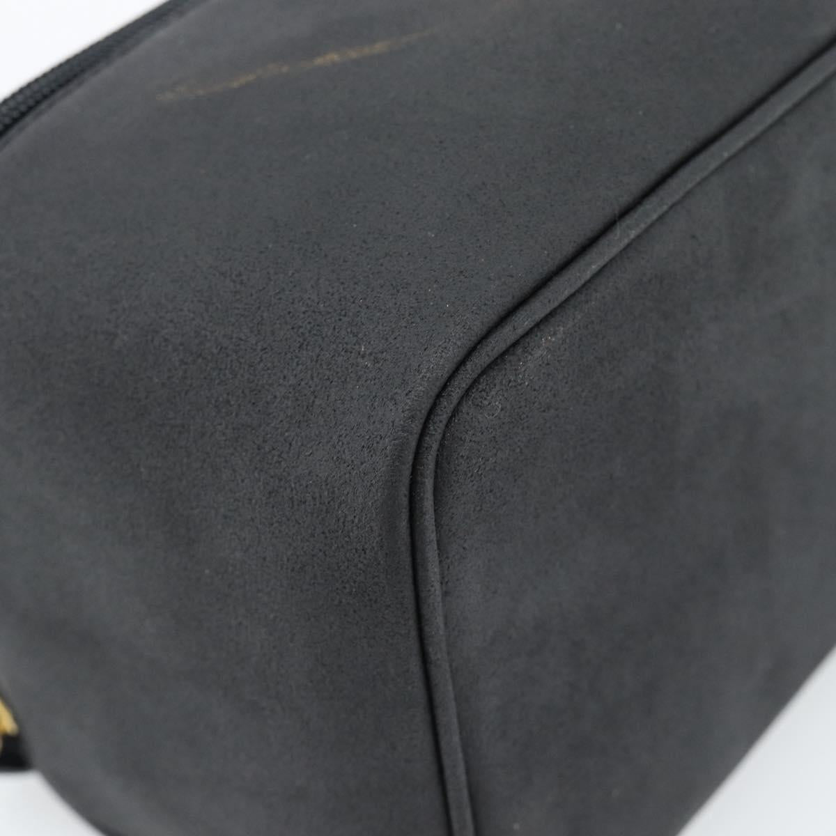 Gianni Versace Vanity Hand Bag Leather Black Gold Auth bs35548