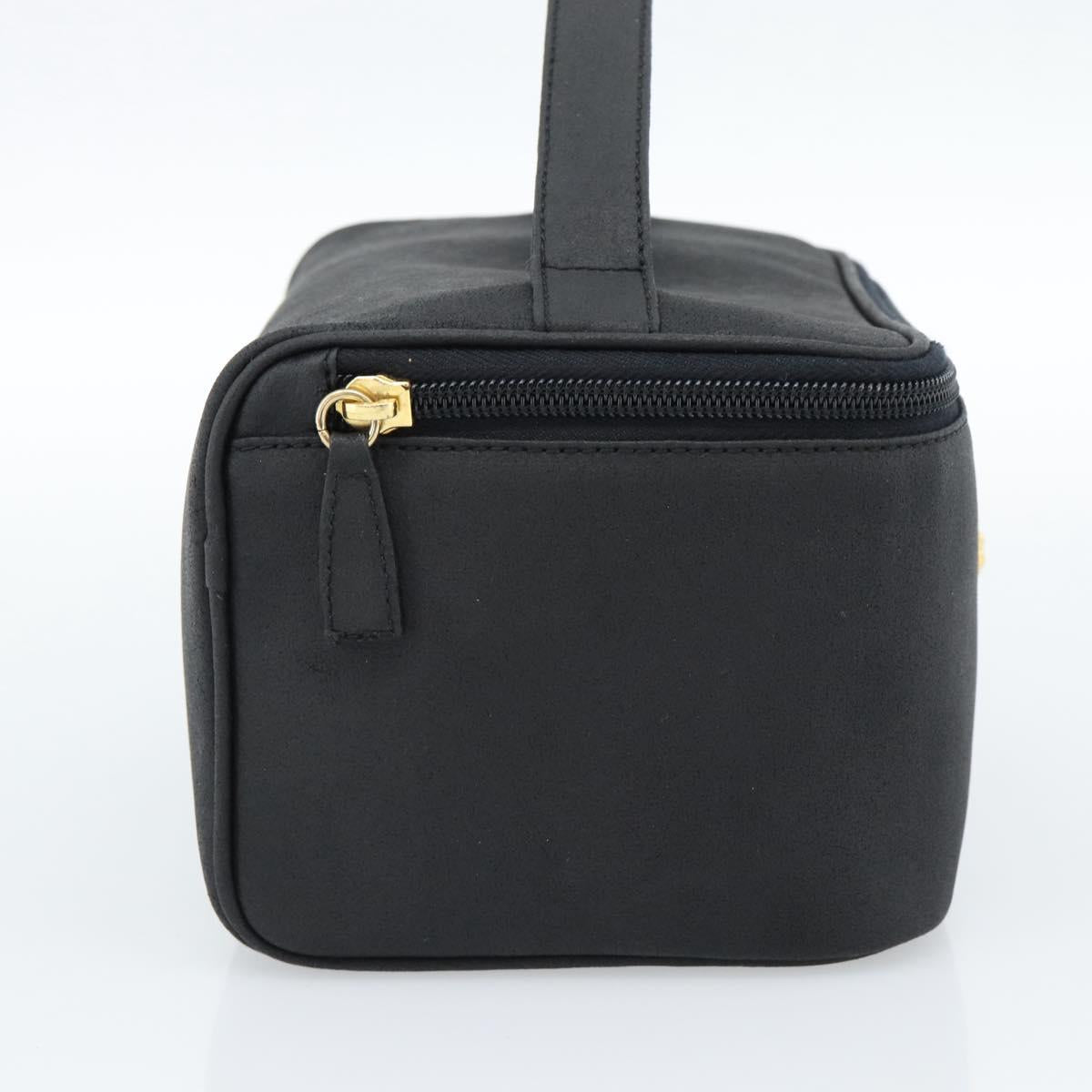 Gianni Versace Vanity Hand Bag Leather Black Gold Auth bs35548