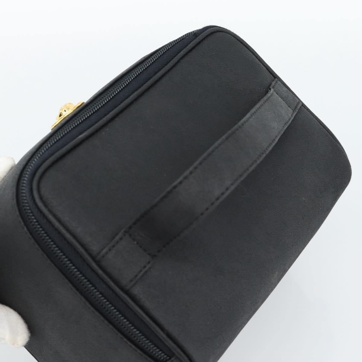 Gianni Versace Vanity Hand Bag Leather Black Gold Auth bs35548