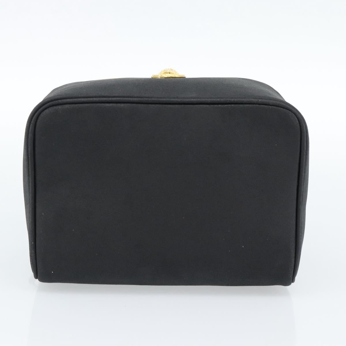 Gianni Versace Vanity Hand Bag Leather Black Gold Auth bs35548