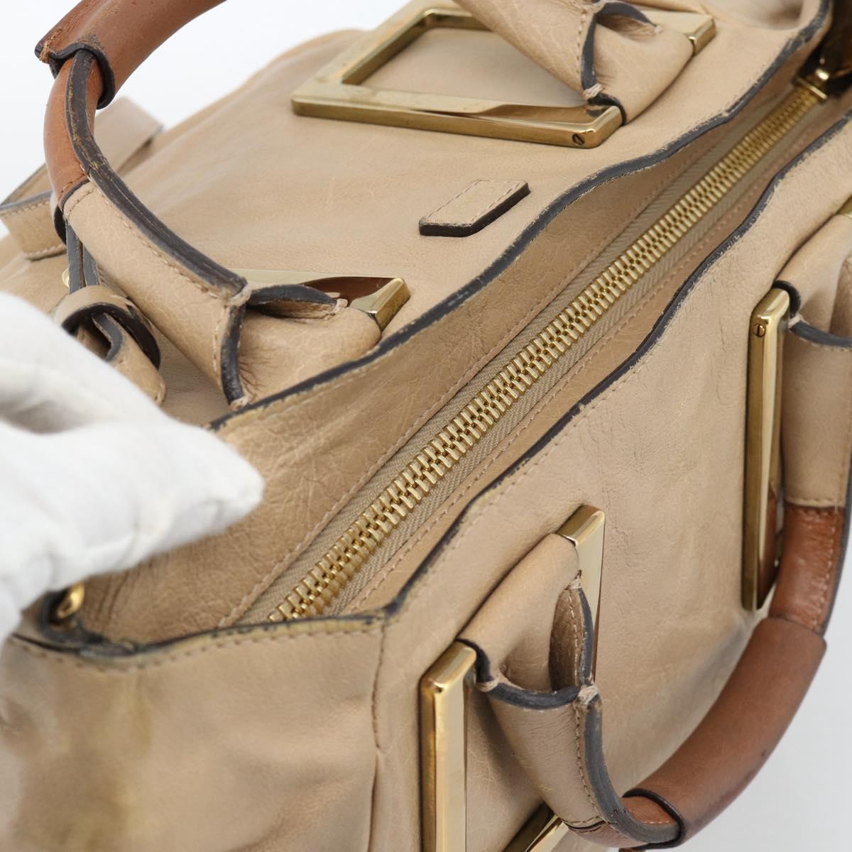 Chloe Etel Hand Bag Leather 2way Beige Gold Auth bs35549
