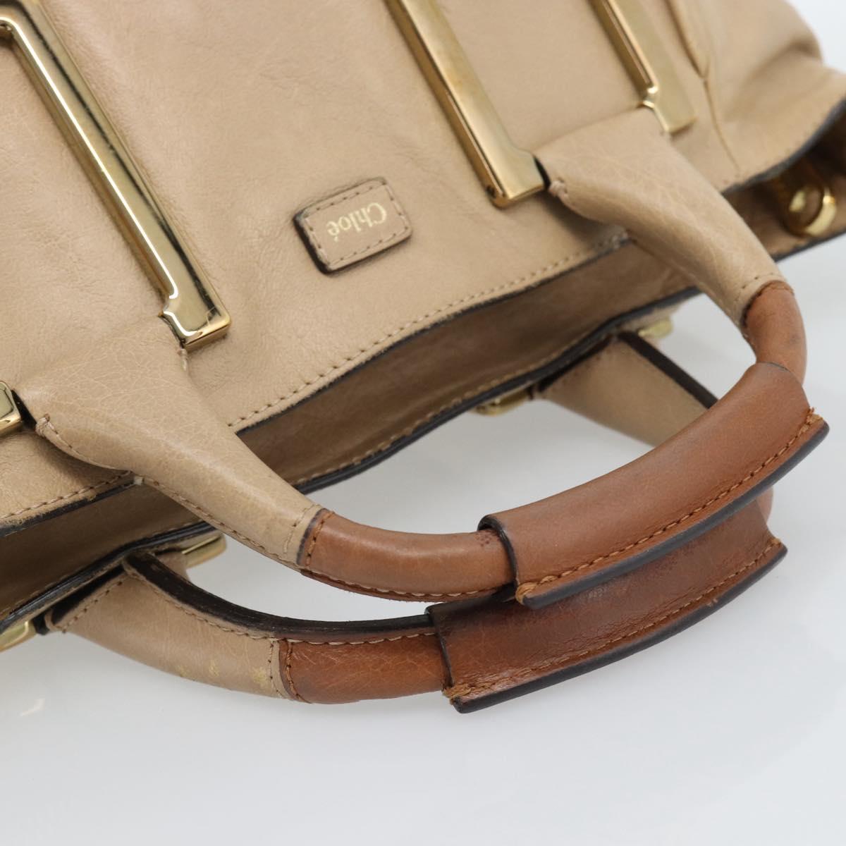 Chloe Etel Hand Bag Leather 2way Beige Gold Auth bs35549