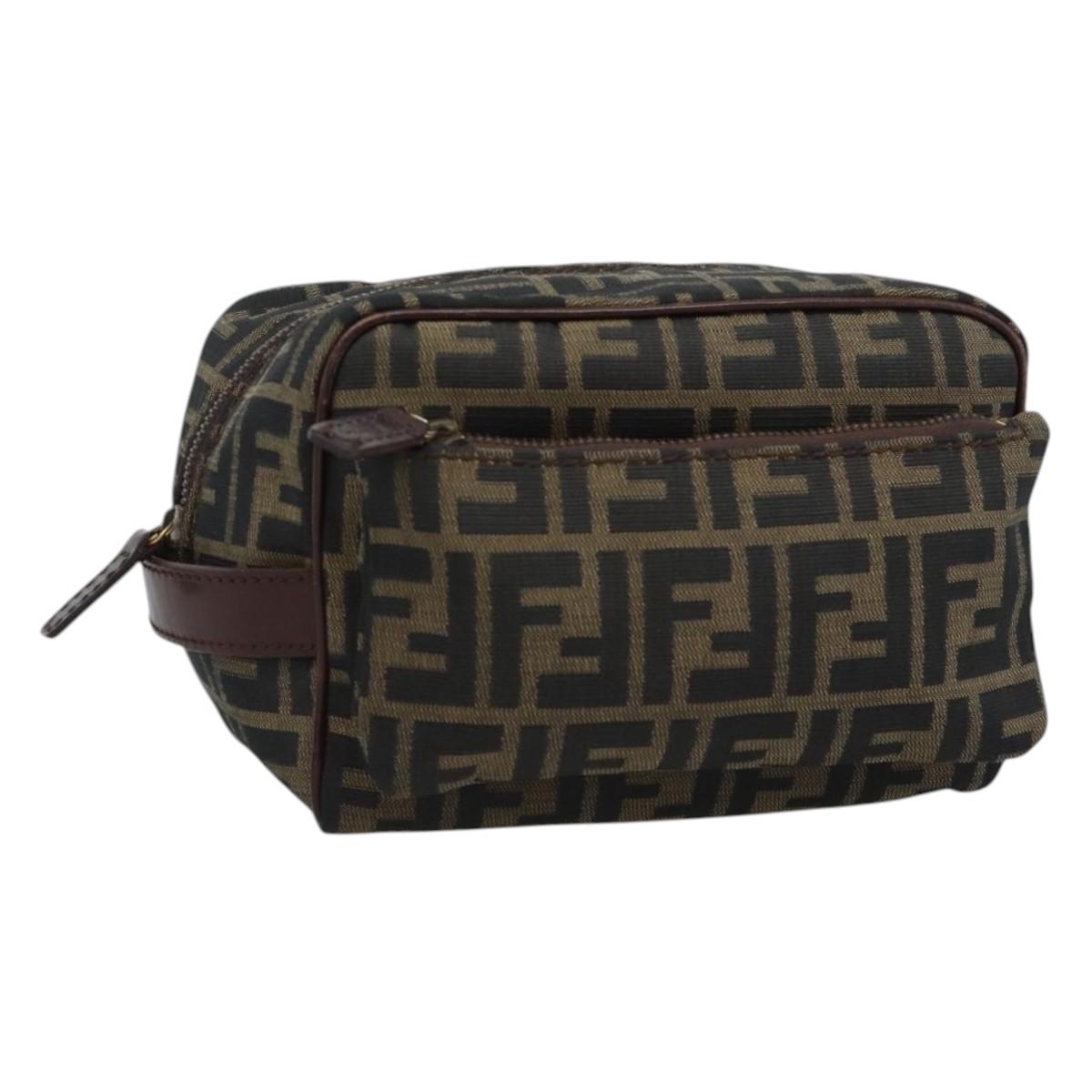 FENDI Zucca Canvas Clutch Bag Black Brown Auth bs35551