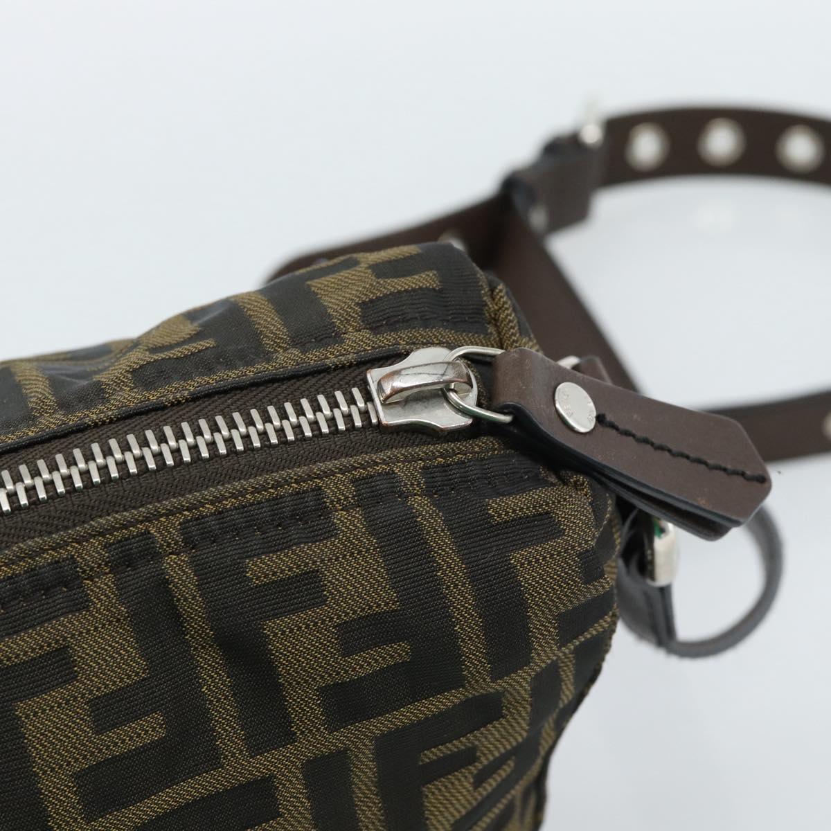 FENDI Zucca Canvas Shoulder Bag Black Brown Auth bs35552