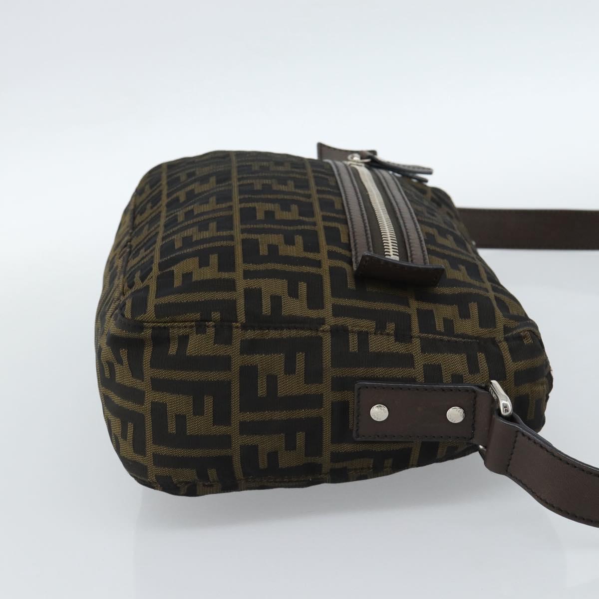 FENDI Zucca Canvas Shoulder Bag Black Brown Auth bs35552