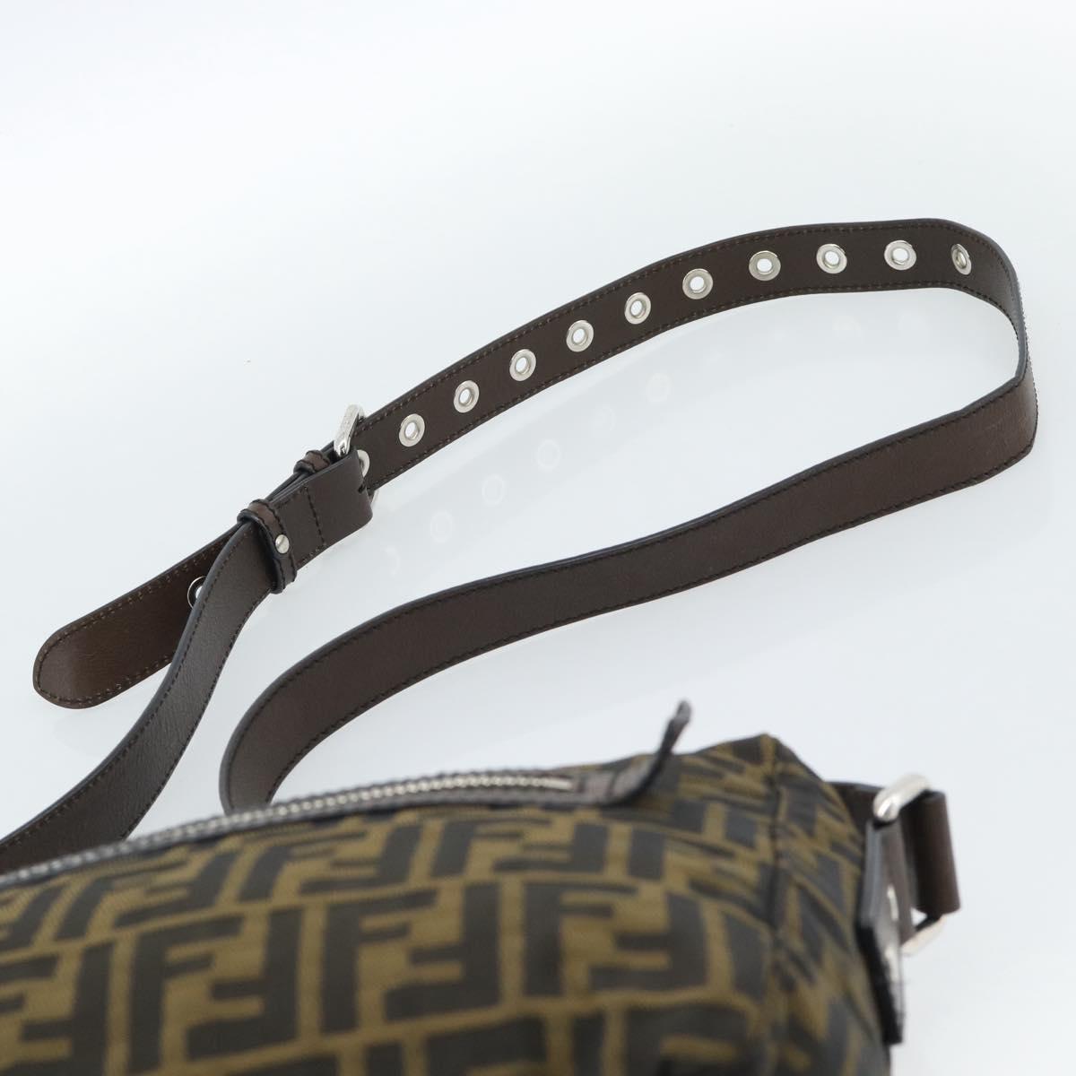 FENDI Zucca Canvas Shoulder Bag Black Brown Auth bs35552