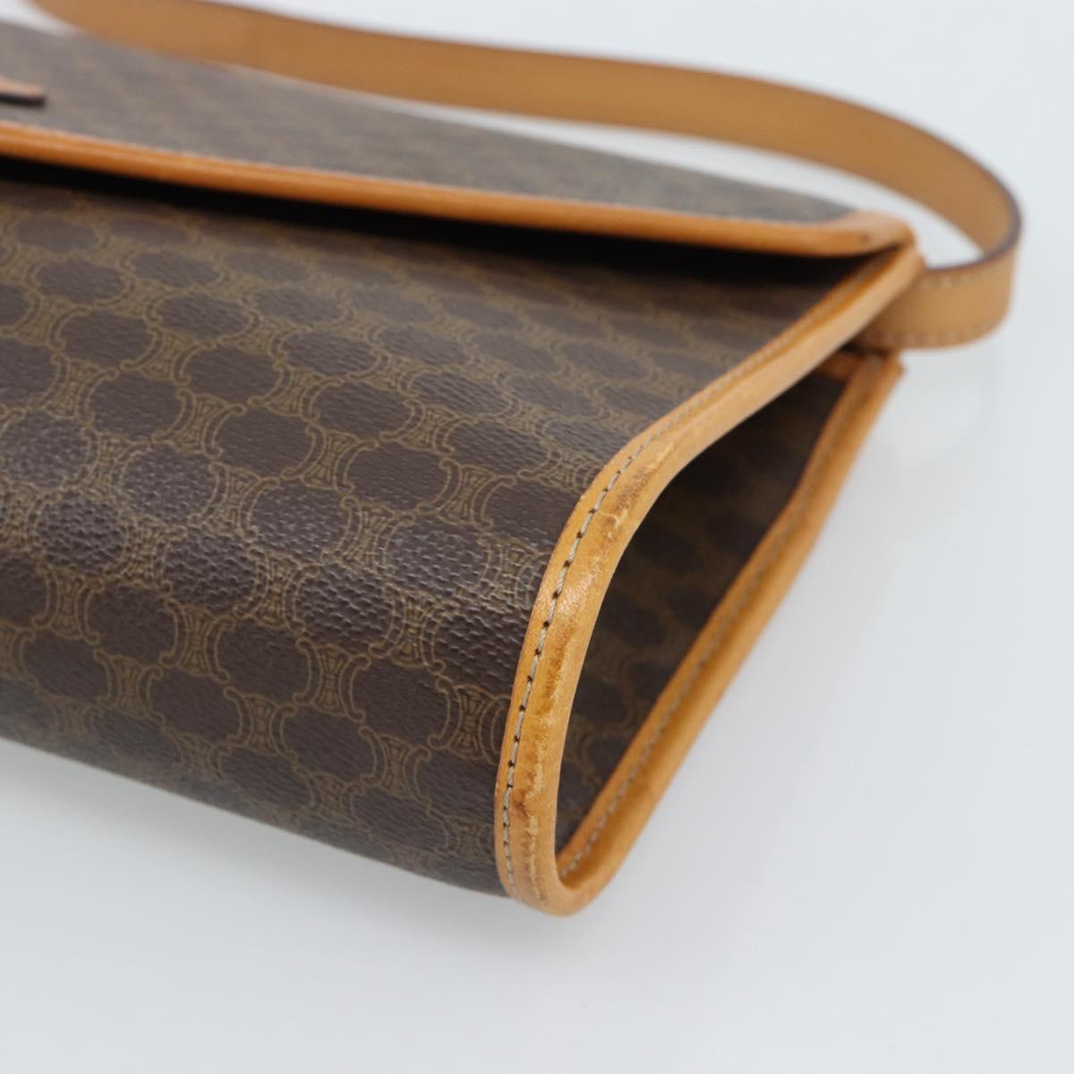 CELINE Macadam Canvas Shoulder Bag PVC Leather Brown Gold Auth bs35555