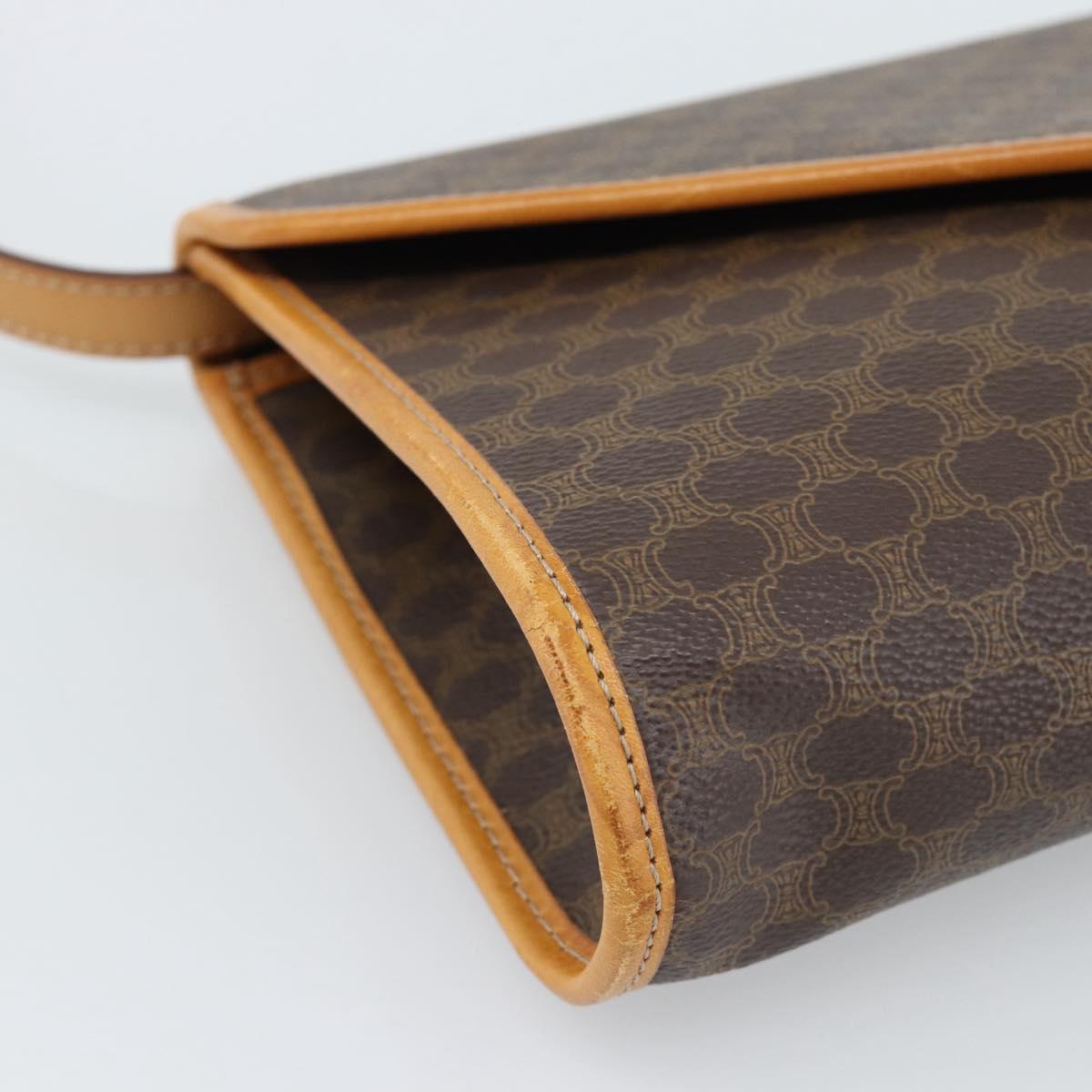 CELINE Macadam Canvas Shoulder Bag PVC Leather Brown Gold Auth bs35555