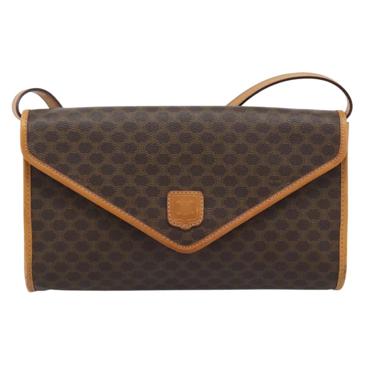 CELINE Macadam Canvas Shoulder Bag PVC Leather Brown Gold Auth bs35555