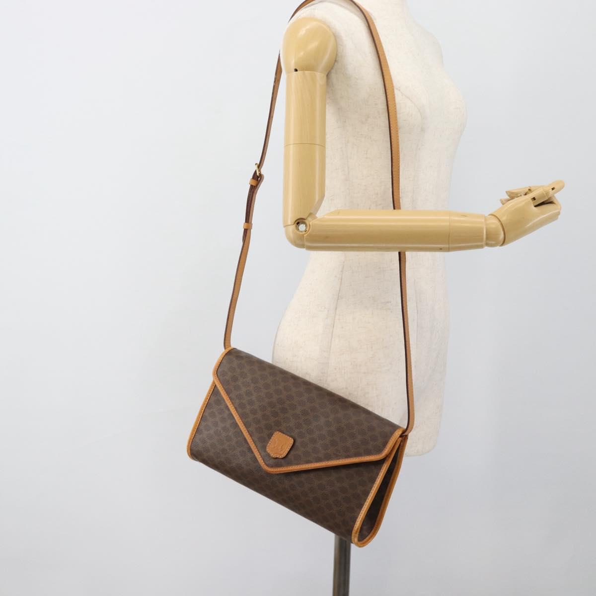 CELINE Macadam Canvas Shoulder Bag PVC Leather Brown Gold Auth bs35555